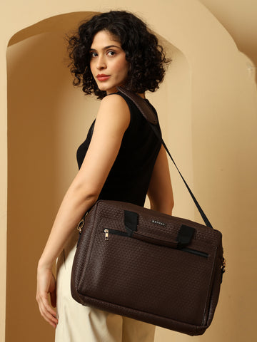 Stylish Brown Laptop Bag & Tote for Women - Elegant & Functional