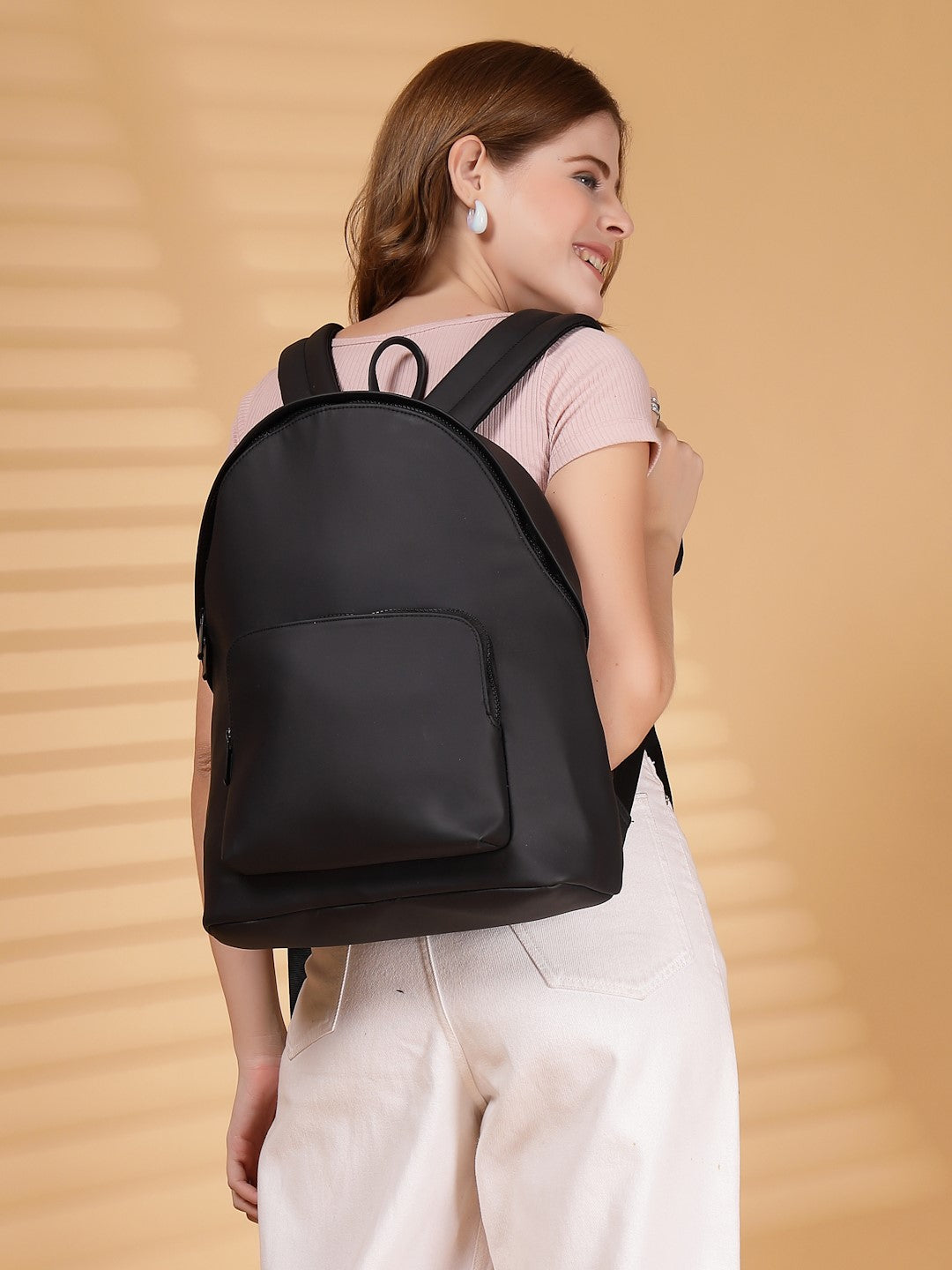 BEAST Chic Black Minimalist Backpack for Women - Modern & Versatile