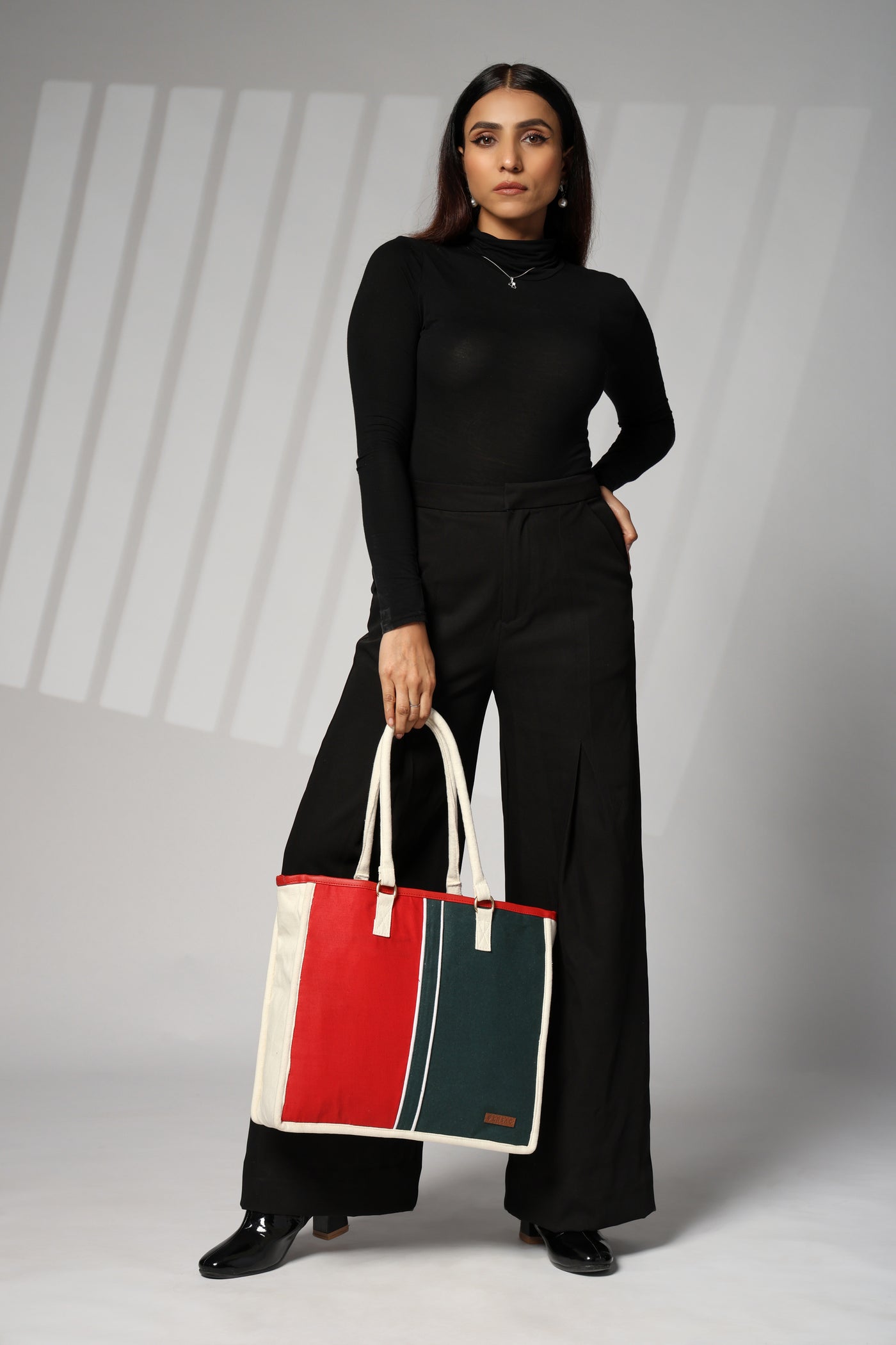 ENSAC cotton Canvas Red Green Tote bag for women & girls