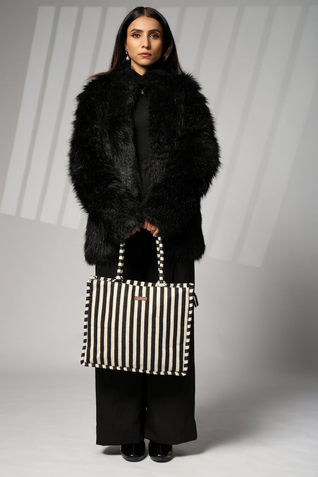Ensac’s Tote-Bag Jacquard Tote bag for Women/Girls-TOTE-BLKSTRIPES-BIG