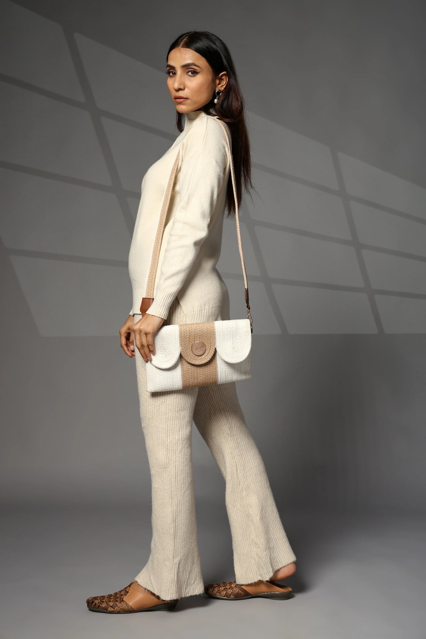 White, Beige Women's Premium Juterope Sling Bag
