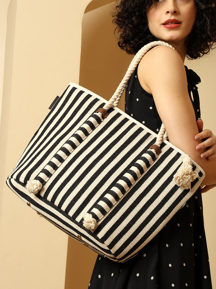 ENSAC Striped Canvas Tote Bag | Rope Handle Women Tote