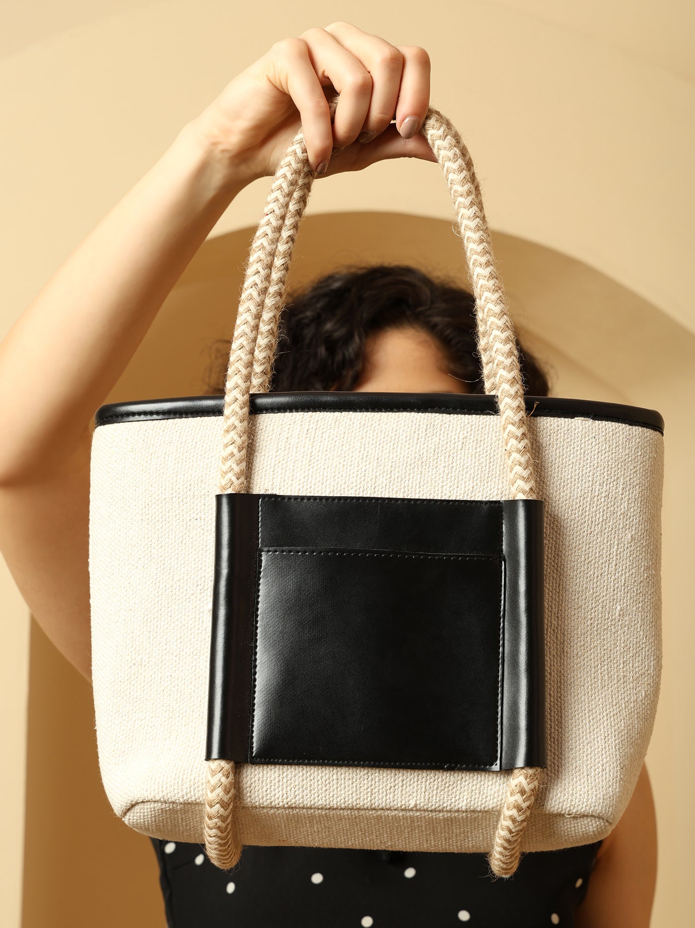 Chic Small Two-Tone Tote Bag with Braided Handles