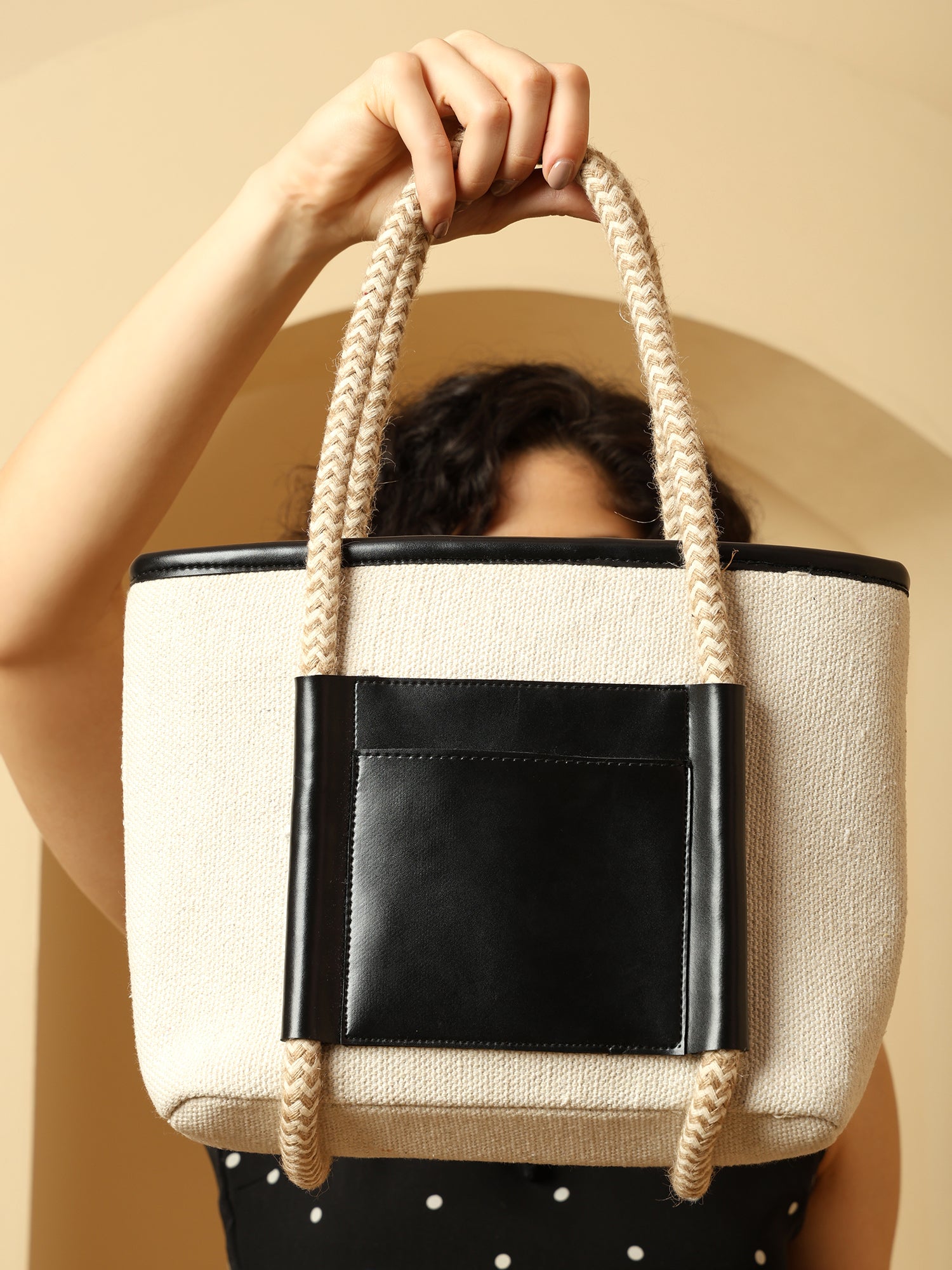 Chic Small Two-Tone Tote Bag with Braided Handles