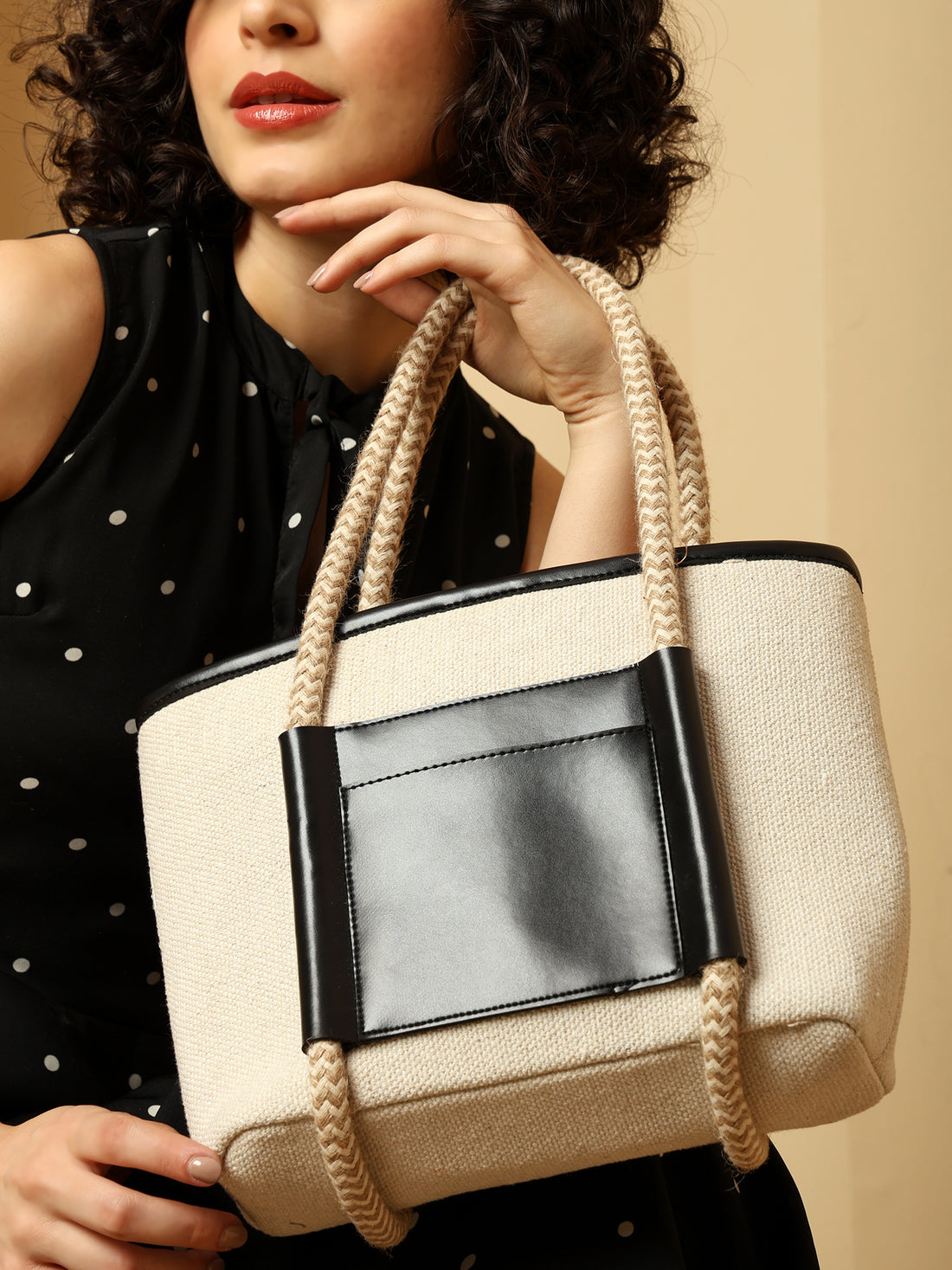 Chic Small Two-Tone Tote Bag with Braided Handles