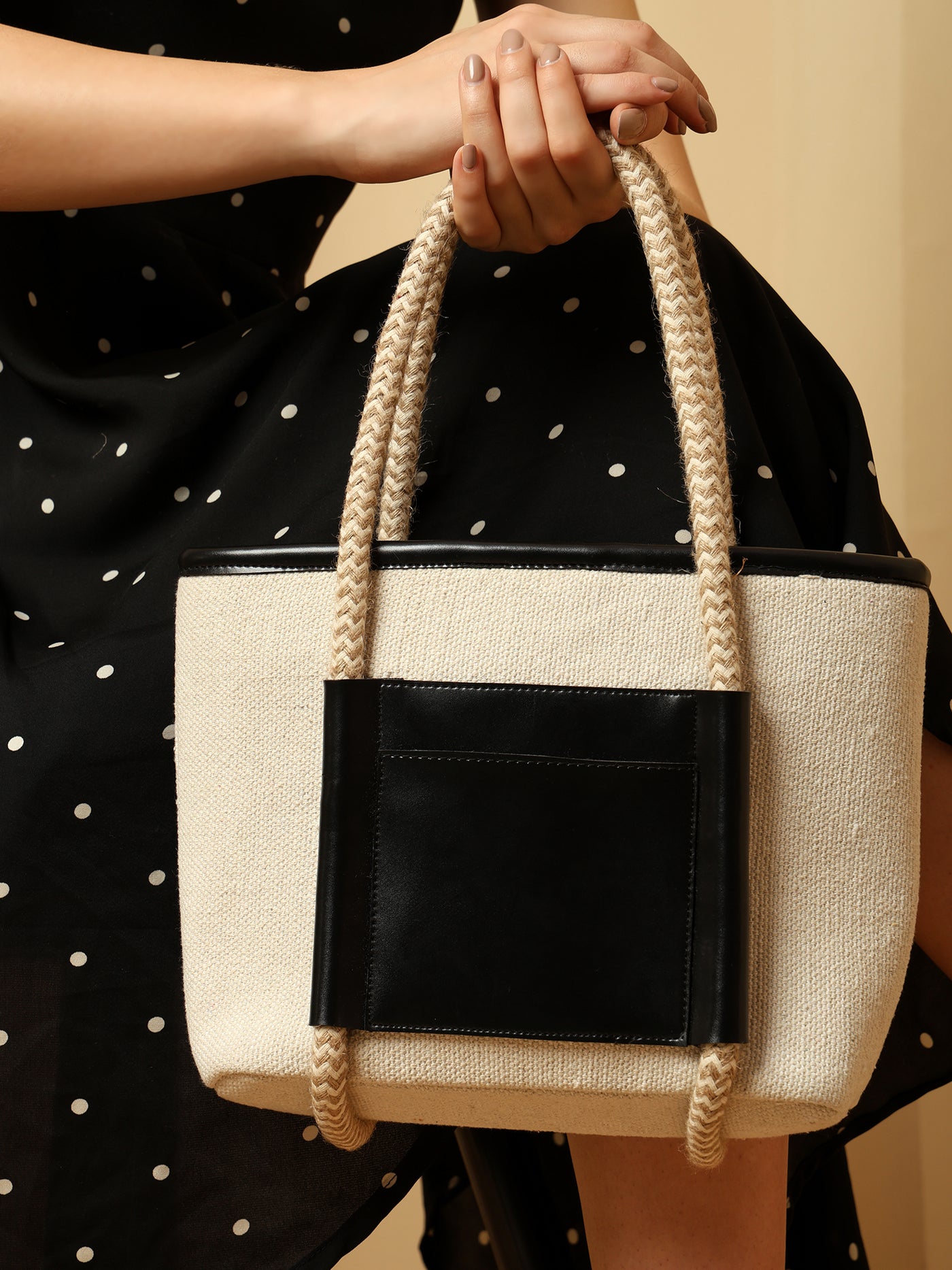 Chic Small Two-Tone Tote Bag with Braided Handles