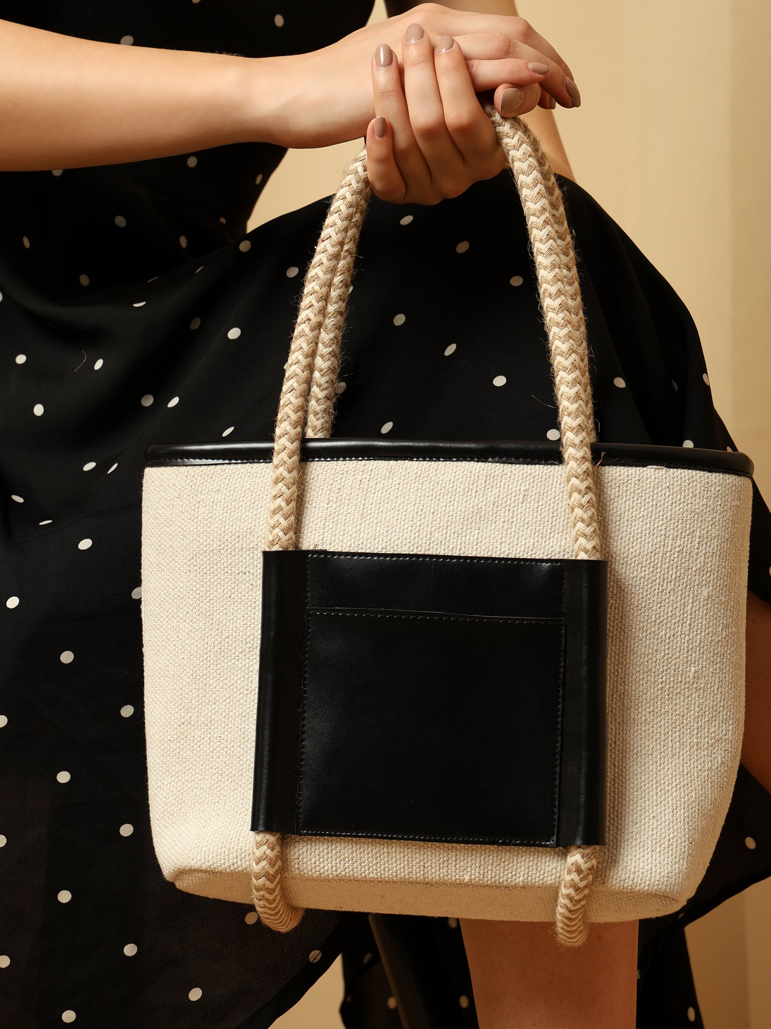 Chic Small Two-Tone Tote Bag with Braided Handles