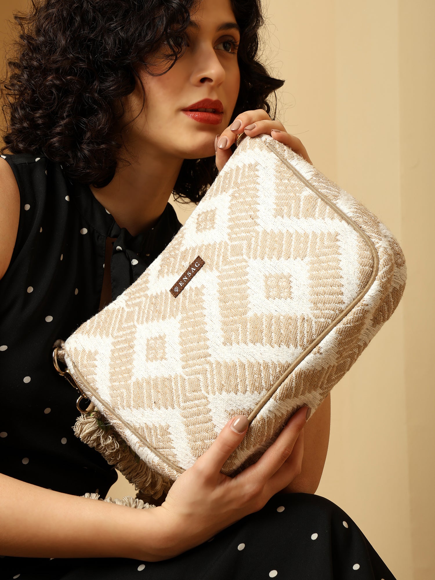 Handcrafted Woven Sling Bag with Tassel Strap