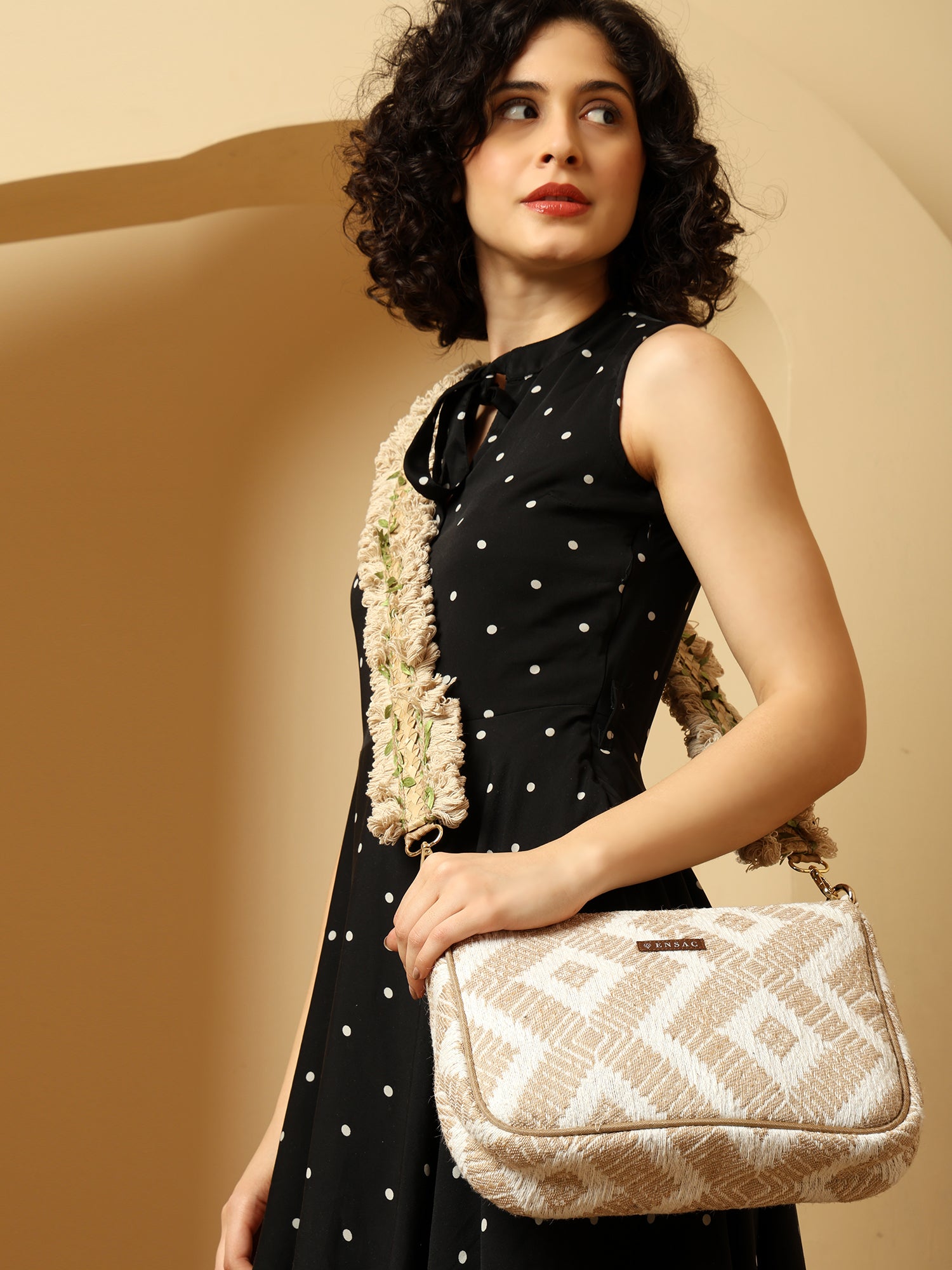 Handcrafted Woven Sling Bag with Tassel Strap
