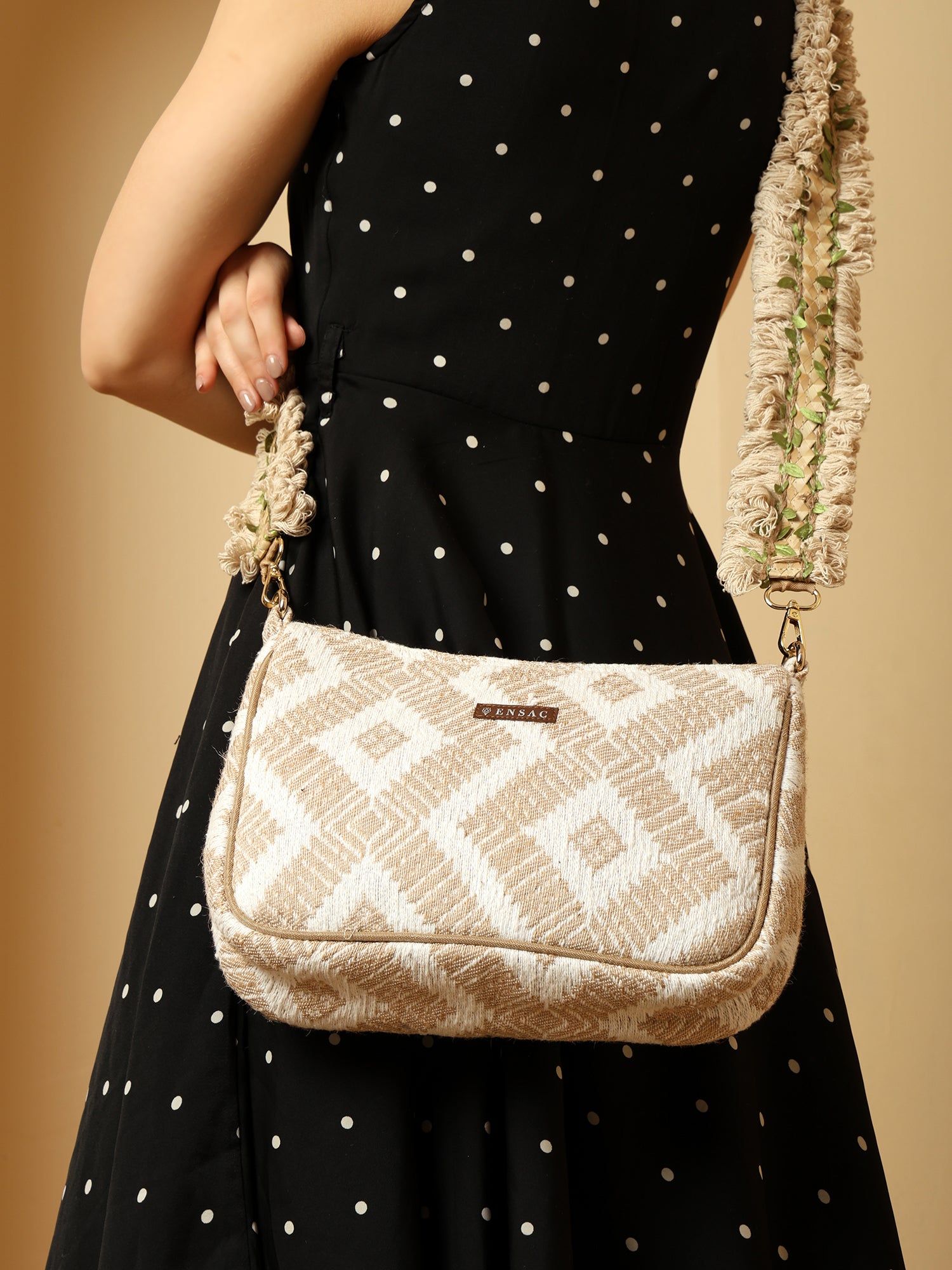 Handcrafted Woven Sling Bag with Tassel Strap