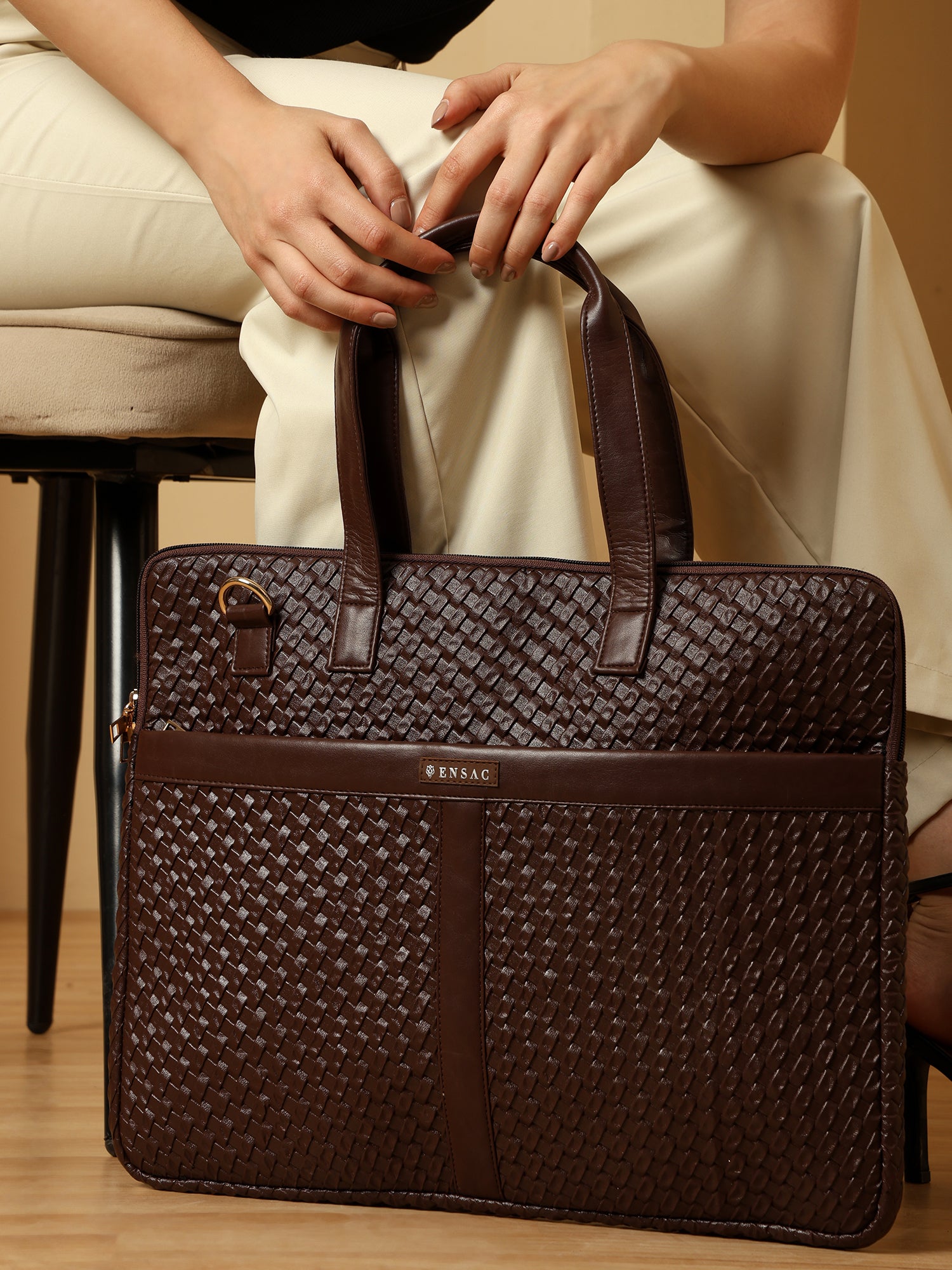 ENSAC Women’s Stylish Brown Chatai Laptop Bag | Elegant PU Office Briefcase