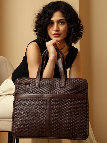 ENSAC Women’s Stylish Brown Chatai Laptop Bag | Elegant PU Office Briefcase