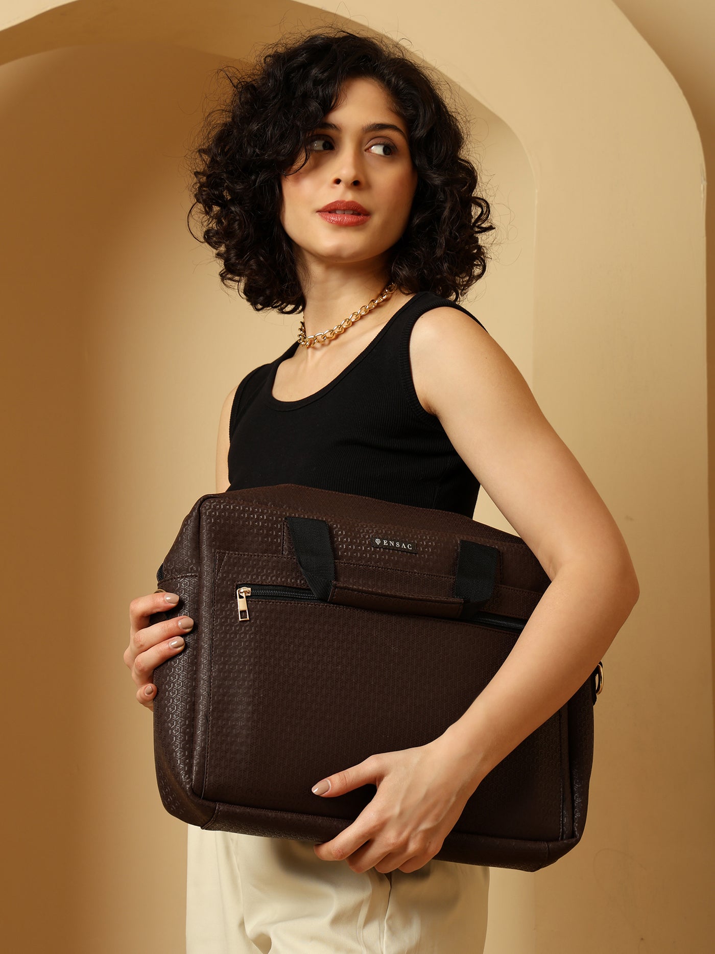 Stylish Brown Laptop Bag & Tote for Women - Elegant & Functional