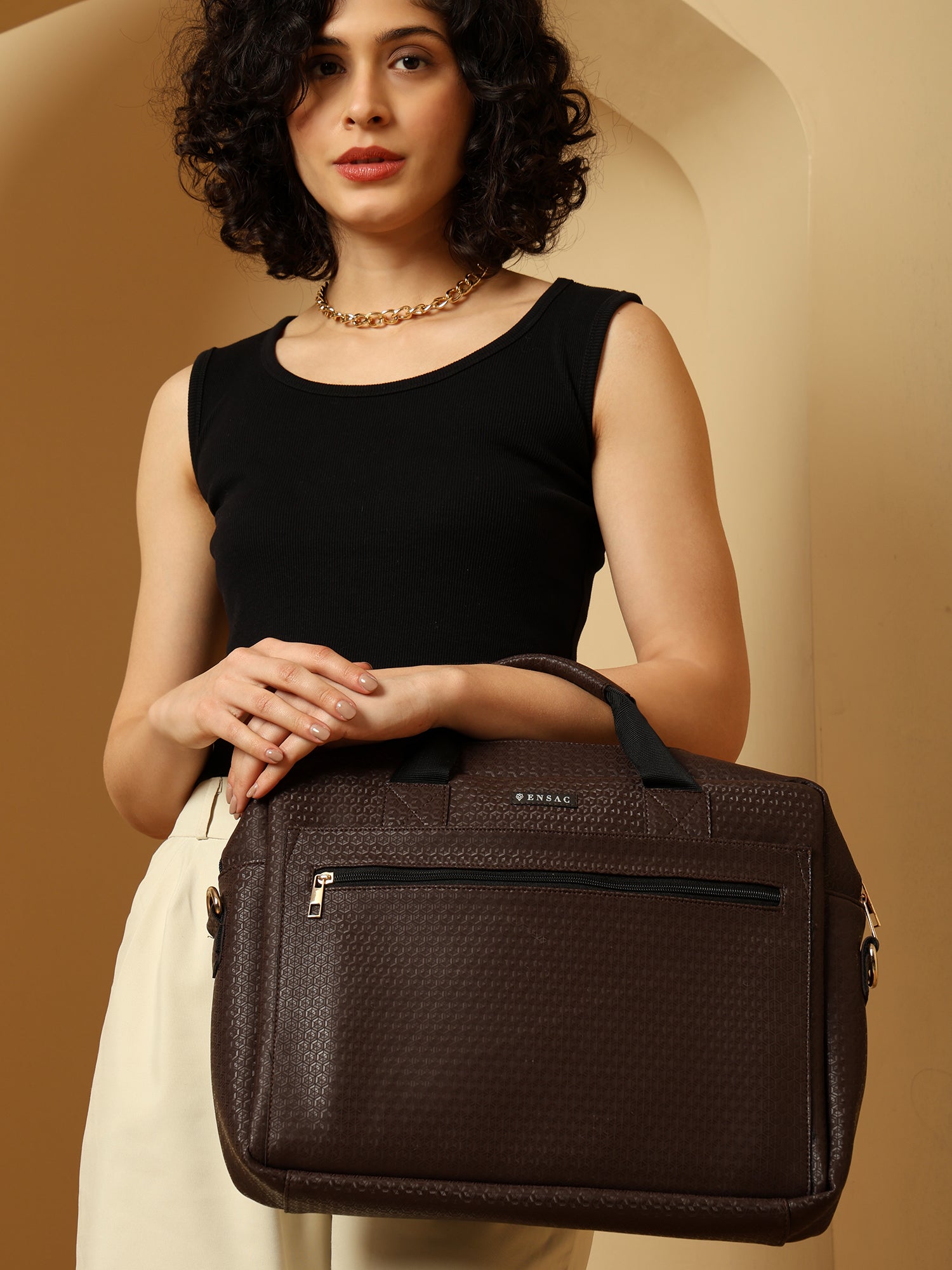 Stylish Brown Laptop Bag & Tote for Women - Elegant & Functional