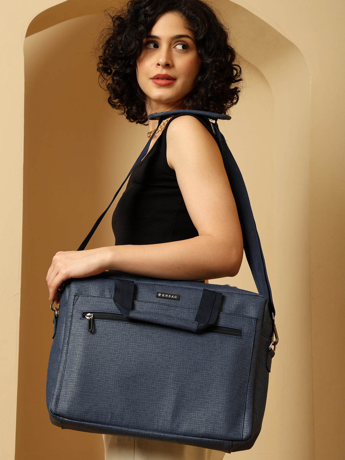 ENSAC Women’s Stylish Blue Laptop Bag | Elegant Work Messenger Briefcase