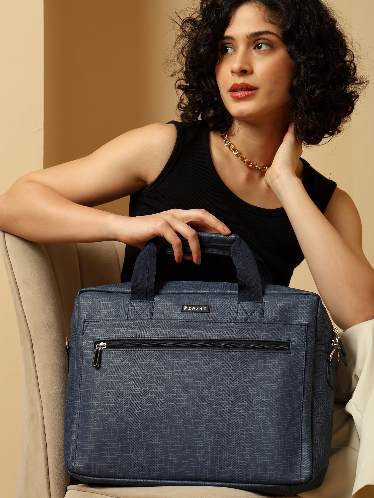 ENSAC Women’s Stylish Blue Laptop Bag | Elegant Work Messenger Briefcase