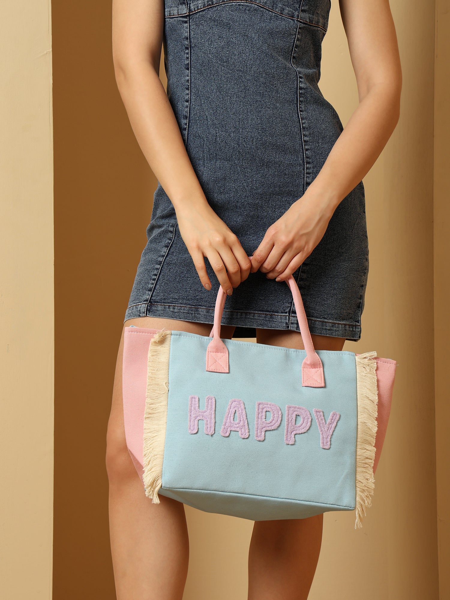 Ensac Happy Pastel Tote Bag for Women & Girls | Trendy Canvas Handbag with Stylish Design