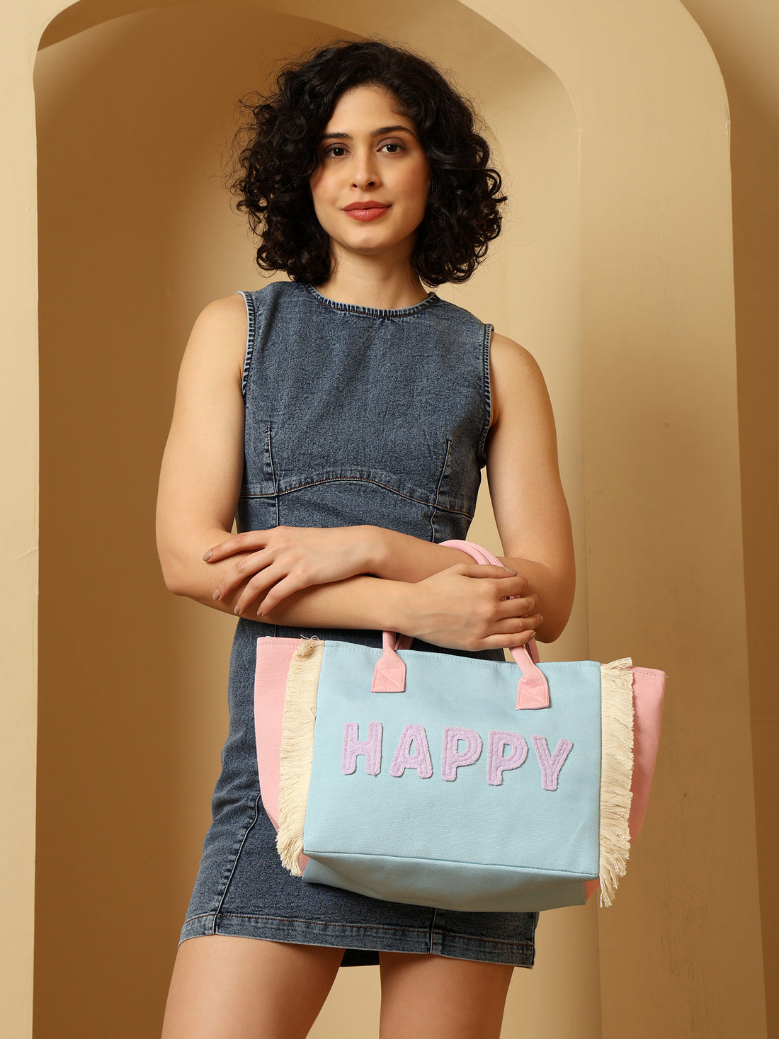 Ensac Happy Pastel Tote Bag for Women & Girls | Trendy Canvas Handbag with Stylish Design