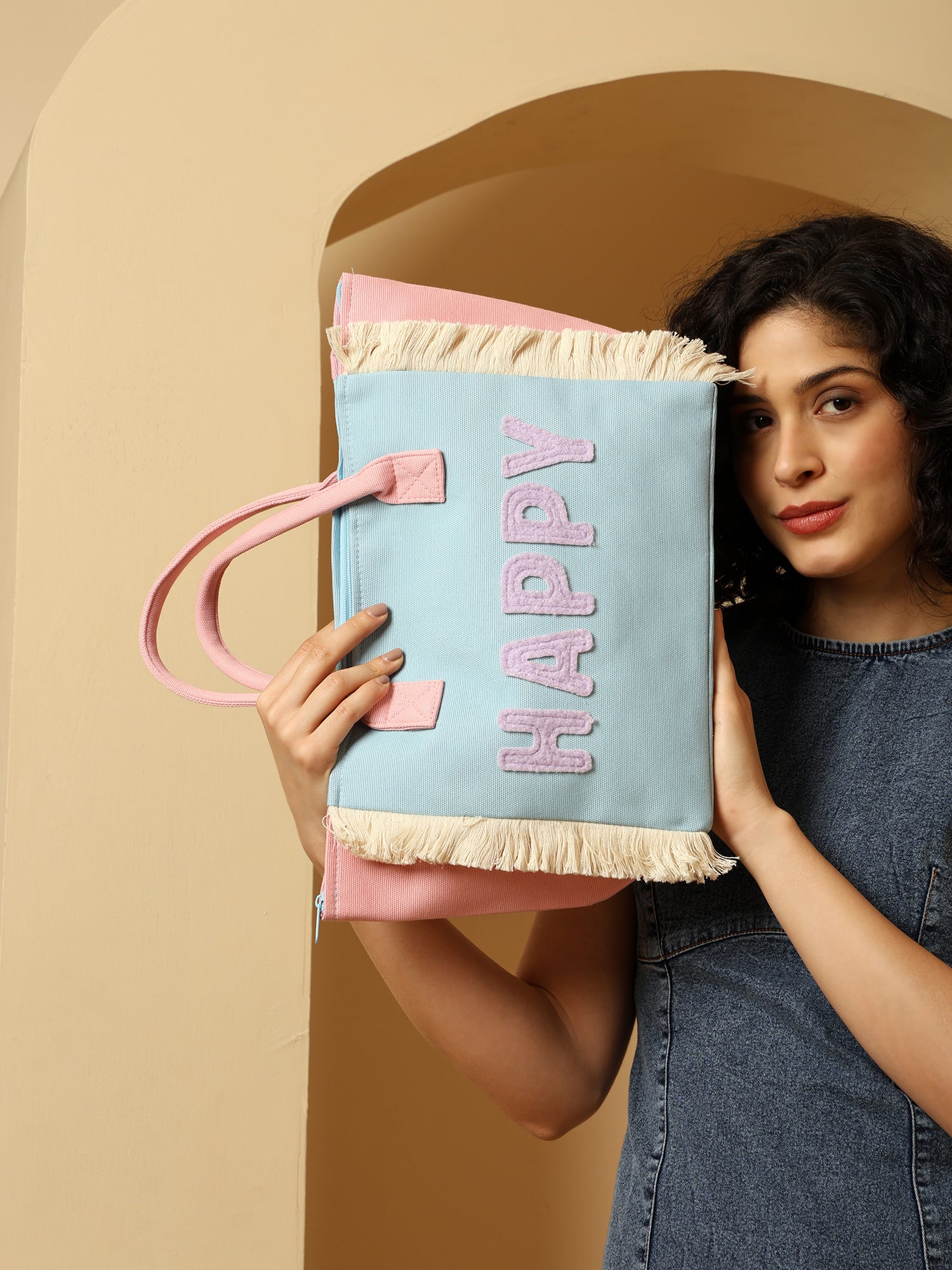 Ensac Happy Pastel Tote Bag for Women & Girls | Trendy Canvas Handbag with Stylish Design