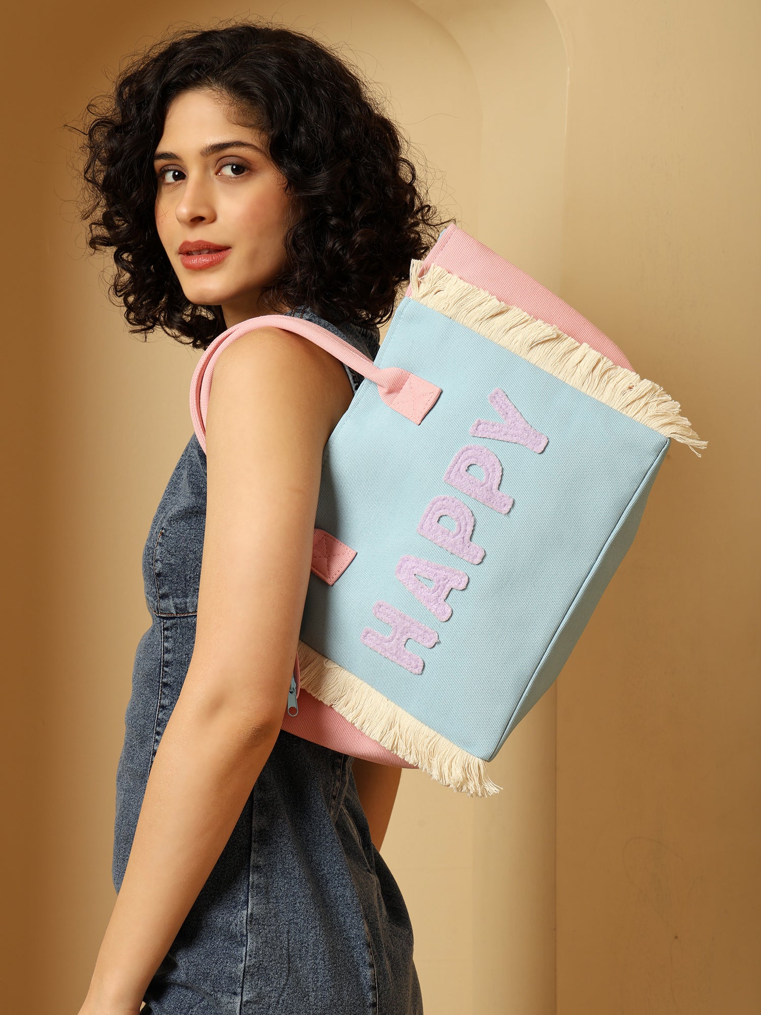 Ensac Happy Pastel Tote Bag for Women & Girls | Trendy Canvas Handbag with Stylish Design