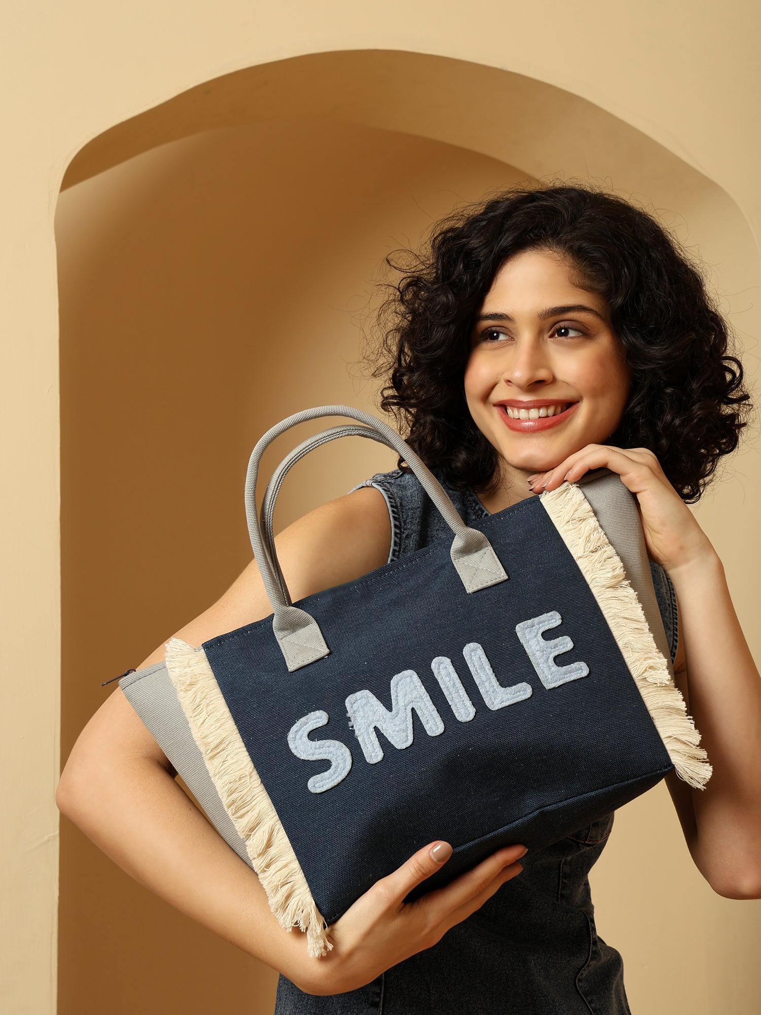 Ensac Happy Pastel Tote Bag for Women & Girls | Trendy Canvas Handbag with Stylish Design