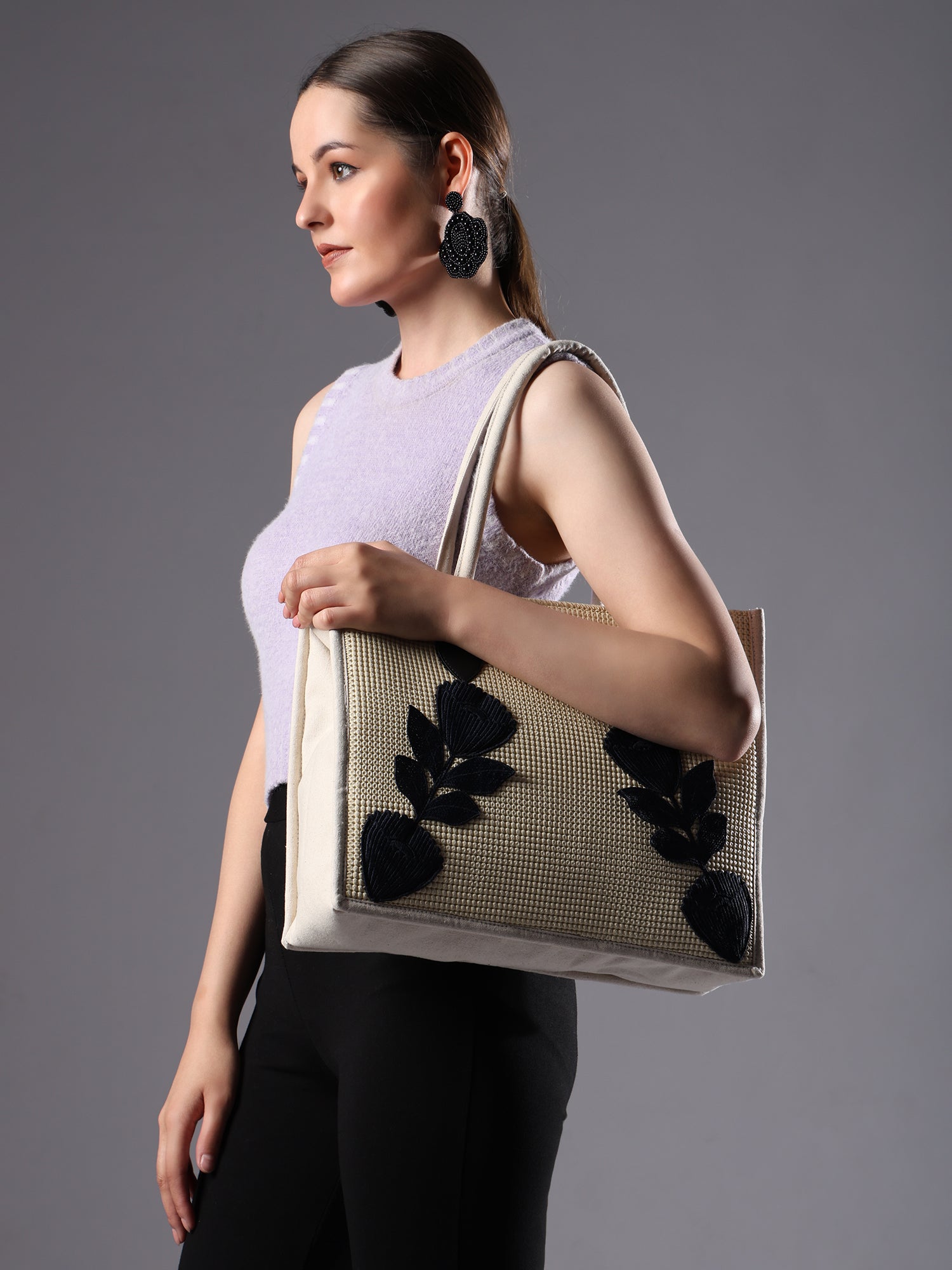 ENSAC Cotton Canvas Beige Tote bag for women & Girls