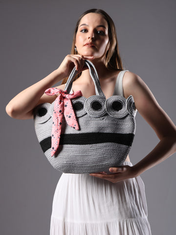 Ensac’s Tote-Plates Juterope Tote bag for Women/Girls-JUTEROPE-TOTE-PLATES-BLKGREY