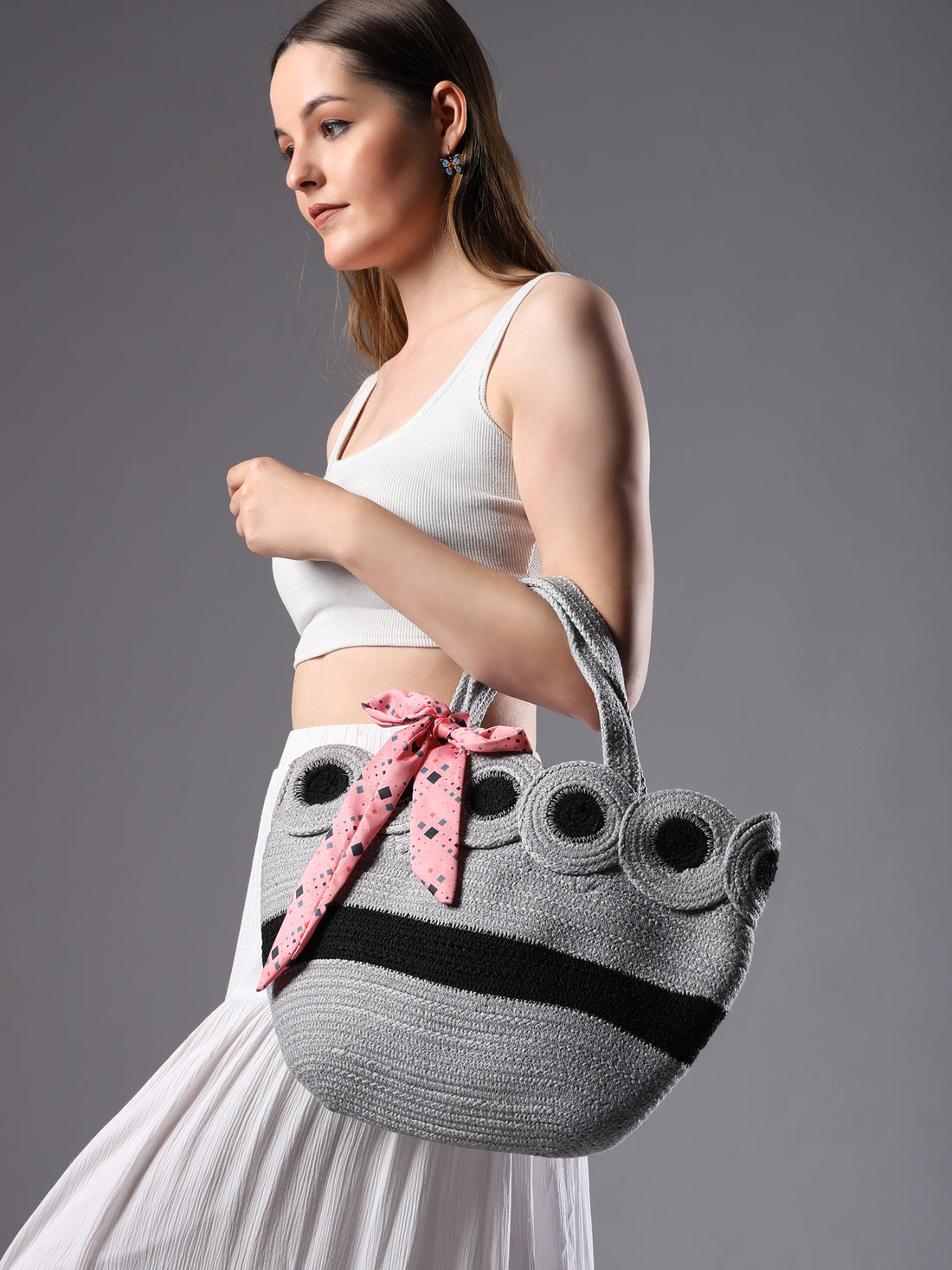 Ensac’s Tote-Plates Juterope Tote bag for Women/Girls-JUTEROPE-TOTE-PLATES-BLKGREY