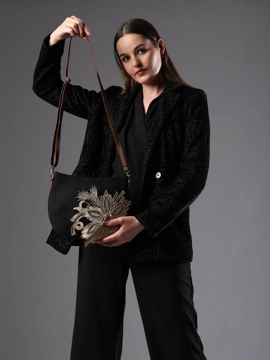 Black Sling Bag Women's Premium Juterope