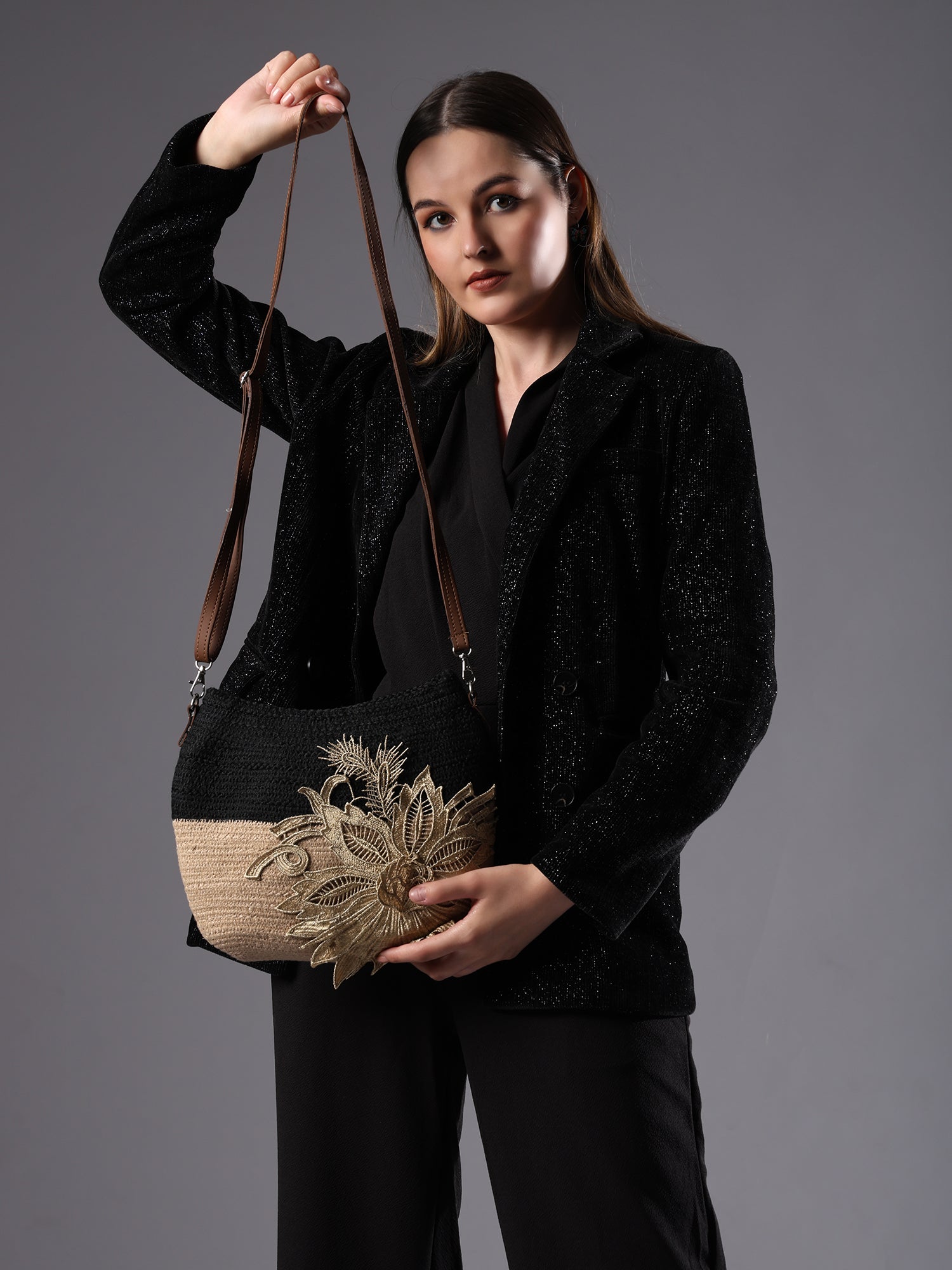 Beige Sling Bag Women's Premium Juterope