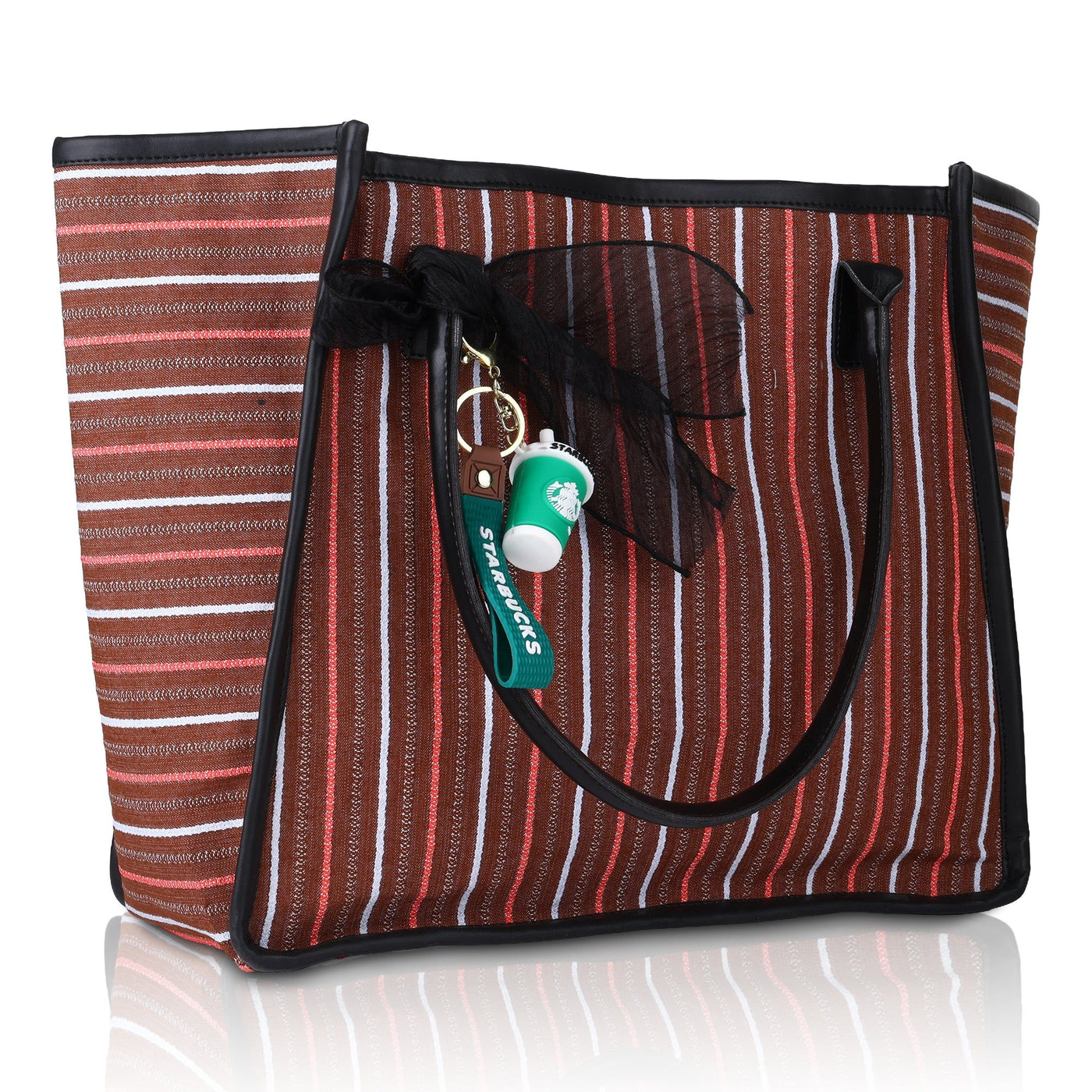 Women's Striped Tote Bag | Large Everyday Shoulder Handbag for Work, Travel & Shopping ensacworld