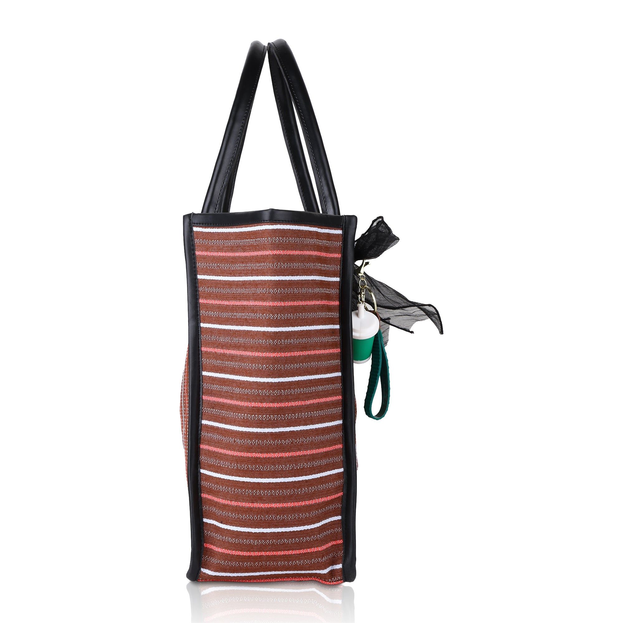 Women's Striped Tote Bag | Large Everyday Shoulder Handbag for Work, Travel & Shopping ensacworld