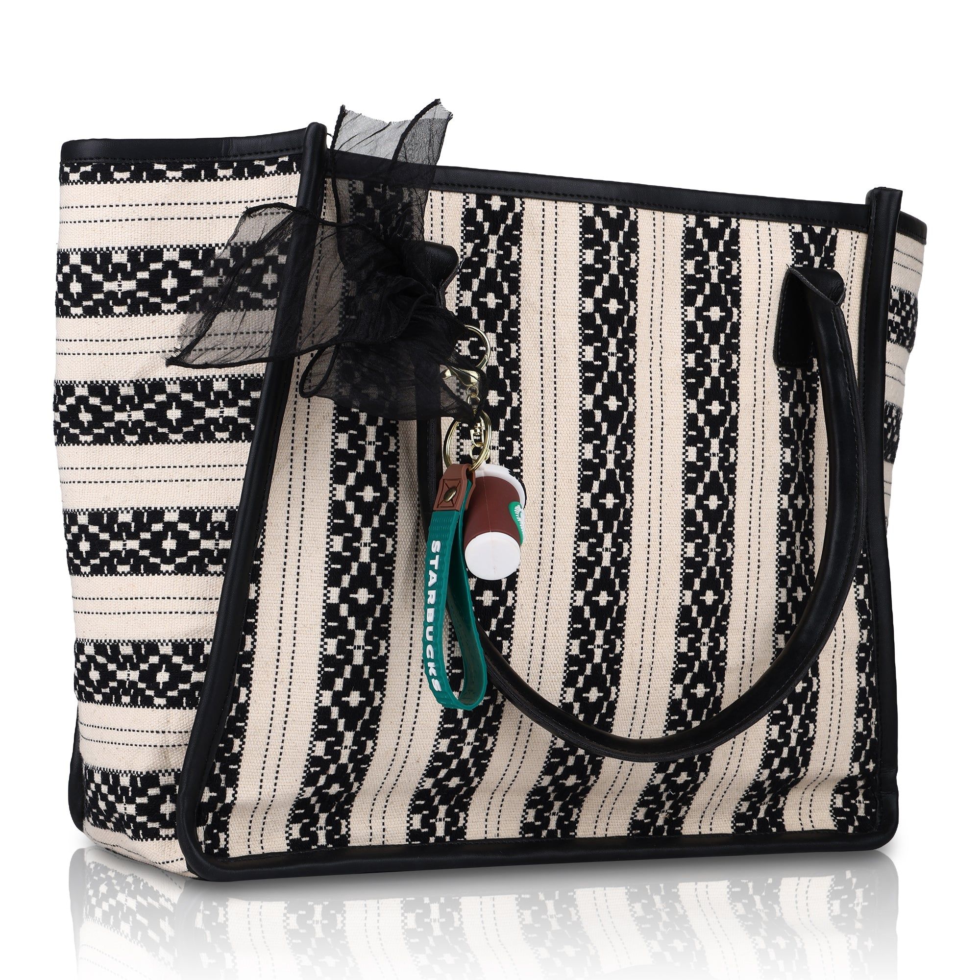 Women's Striped Tote Bag | Large Everyday Shoulder Handbag for Work, Travel & Shopping ensacworld