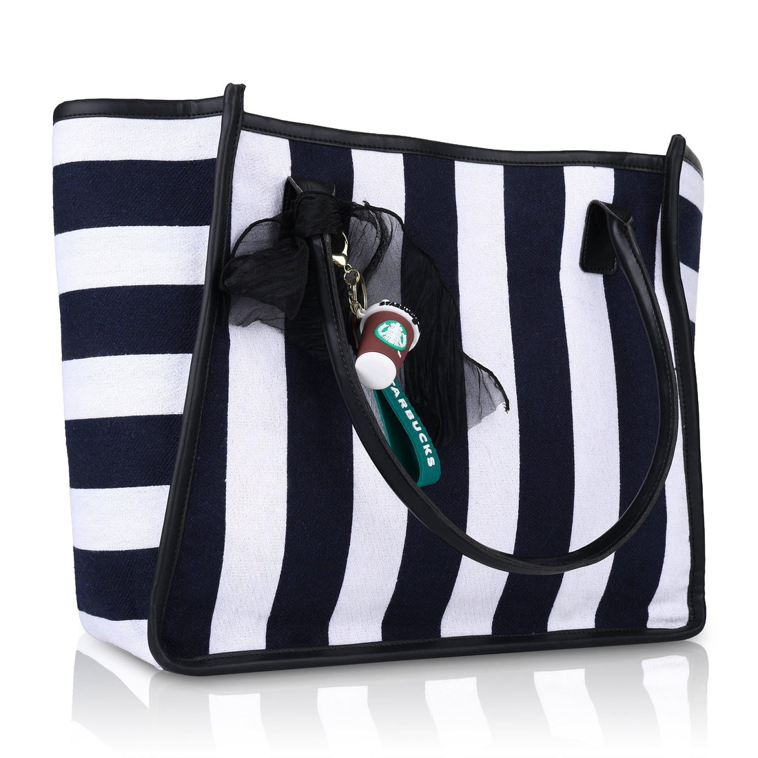 Women's Striped Tote Bag | Large Everyday Shoulder Handbag for Work, Travel & Shopping ensacworld