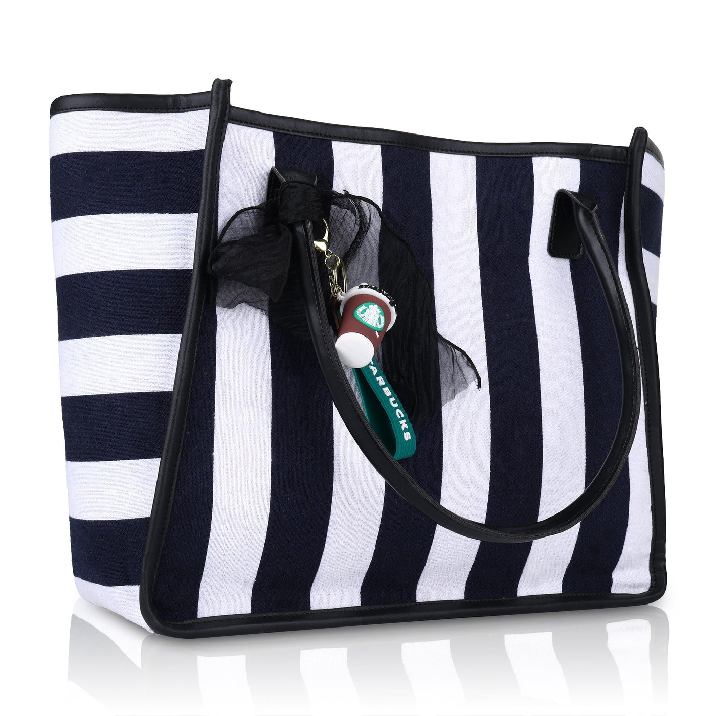Women's Striped Tote Bag | Large Everyday Shoulder Handbag for Work, Travel & Shopping ensacworld