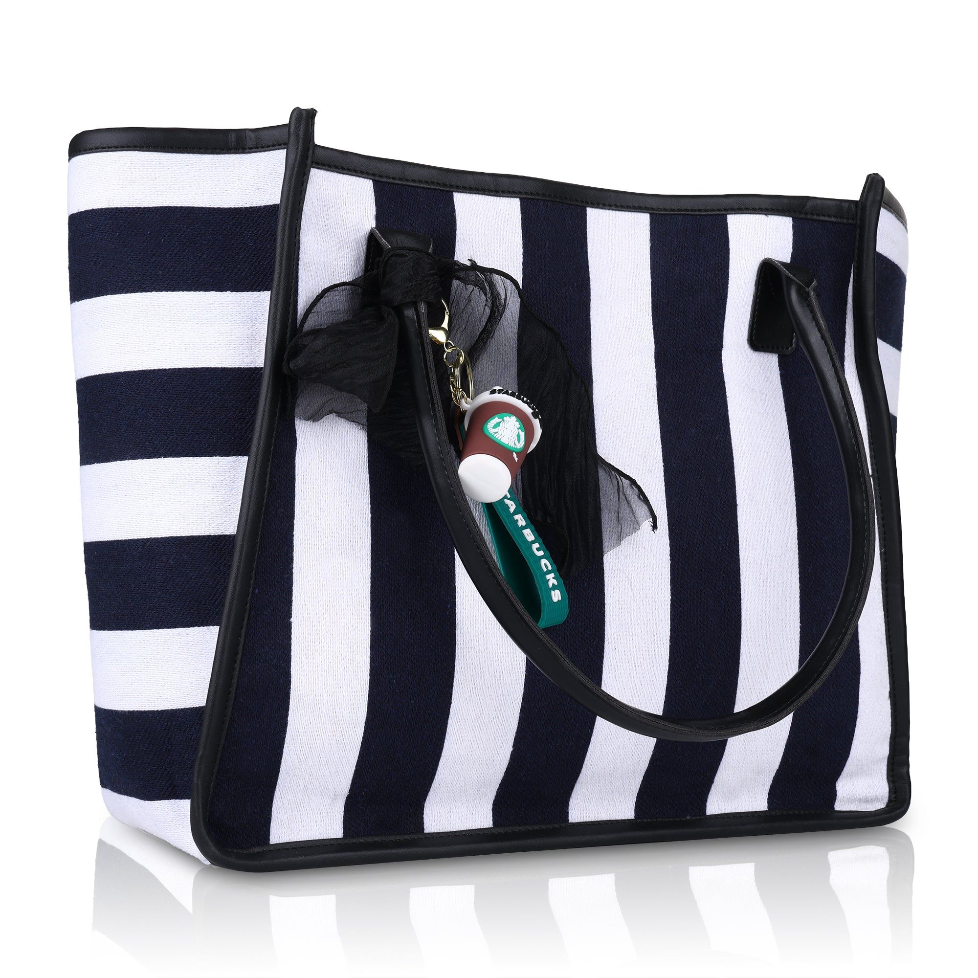 Women's Striped Tote Bag | Large Everyday Shoulder Handbag for Work, Travel & Shopping ensacworld