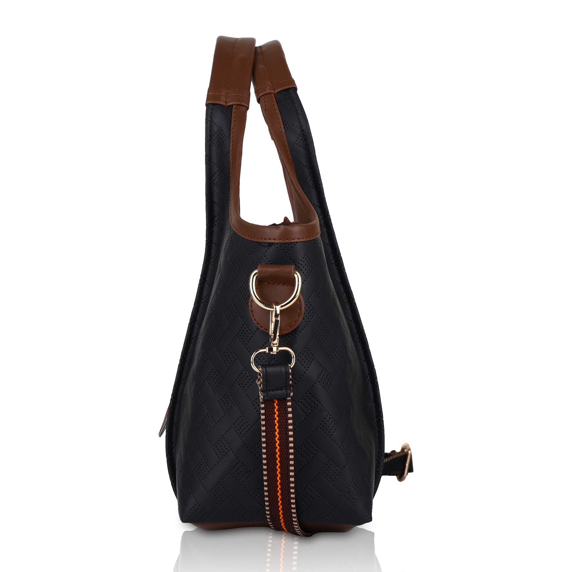 ENSAC Black Sling Tote Bag for Women | Textured Rexine Handbag with Detachable Sling Strap
