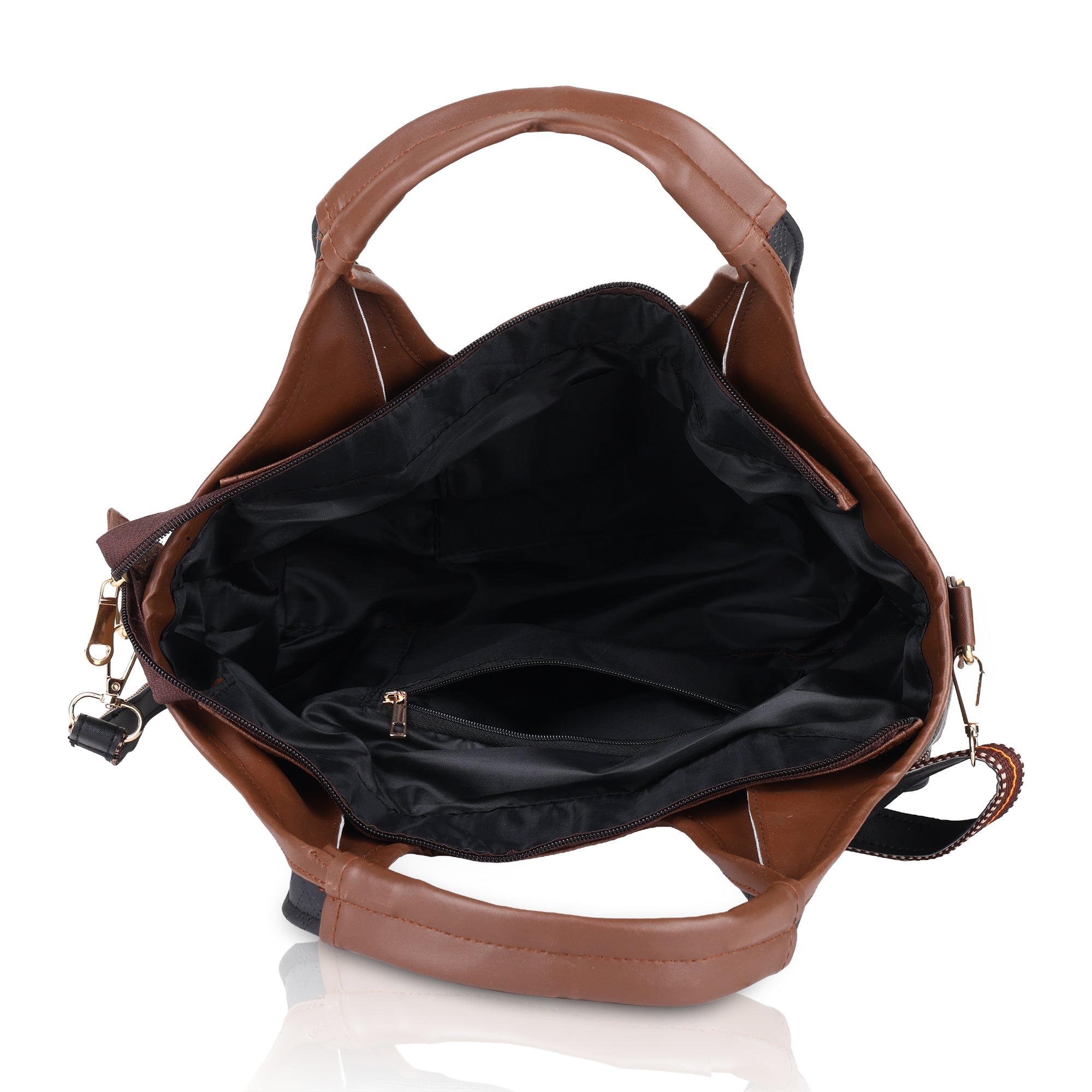 ENSAC Black Sling Tote Bag for Women | Textured Rexine Handbag with Detachable Sling Strap