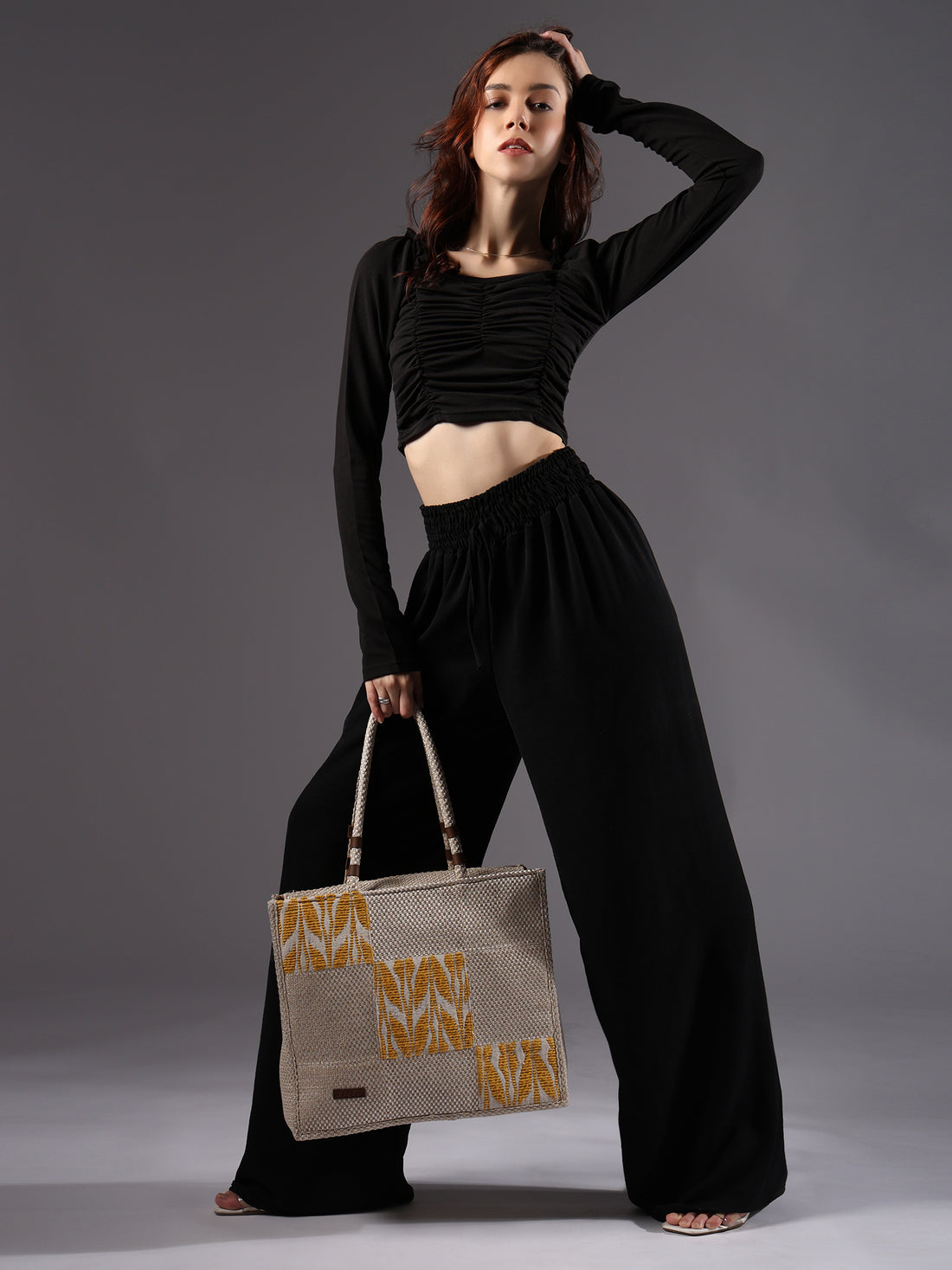 ENSAC Cotton Jacquard patch style Yellow Beige Tote Bag for women & Girls