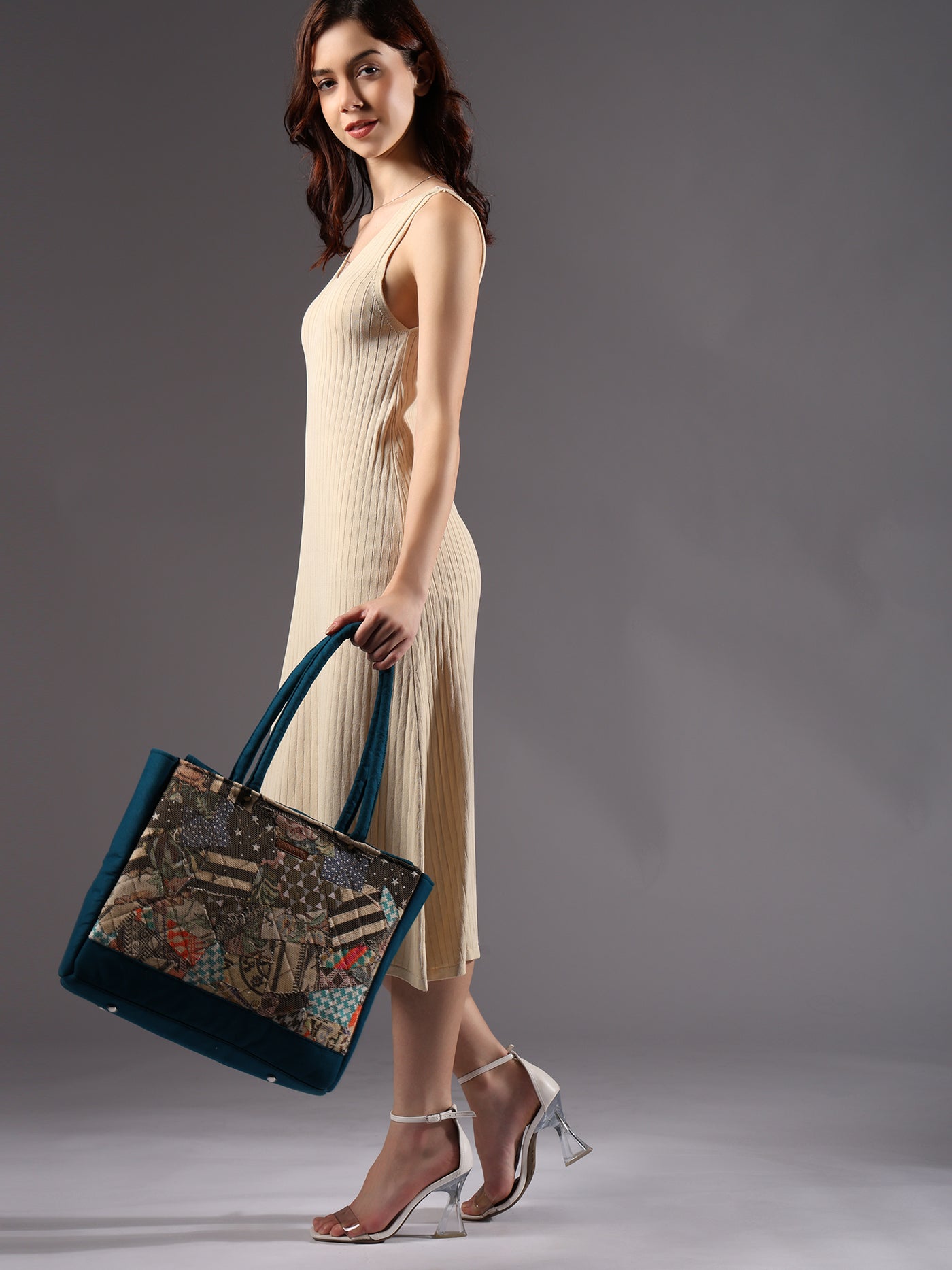 ENSAC Cotton Canvas Fusion style Blue Tote bag for women & Girls