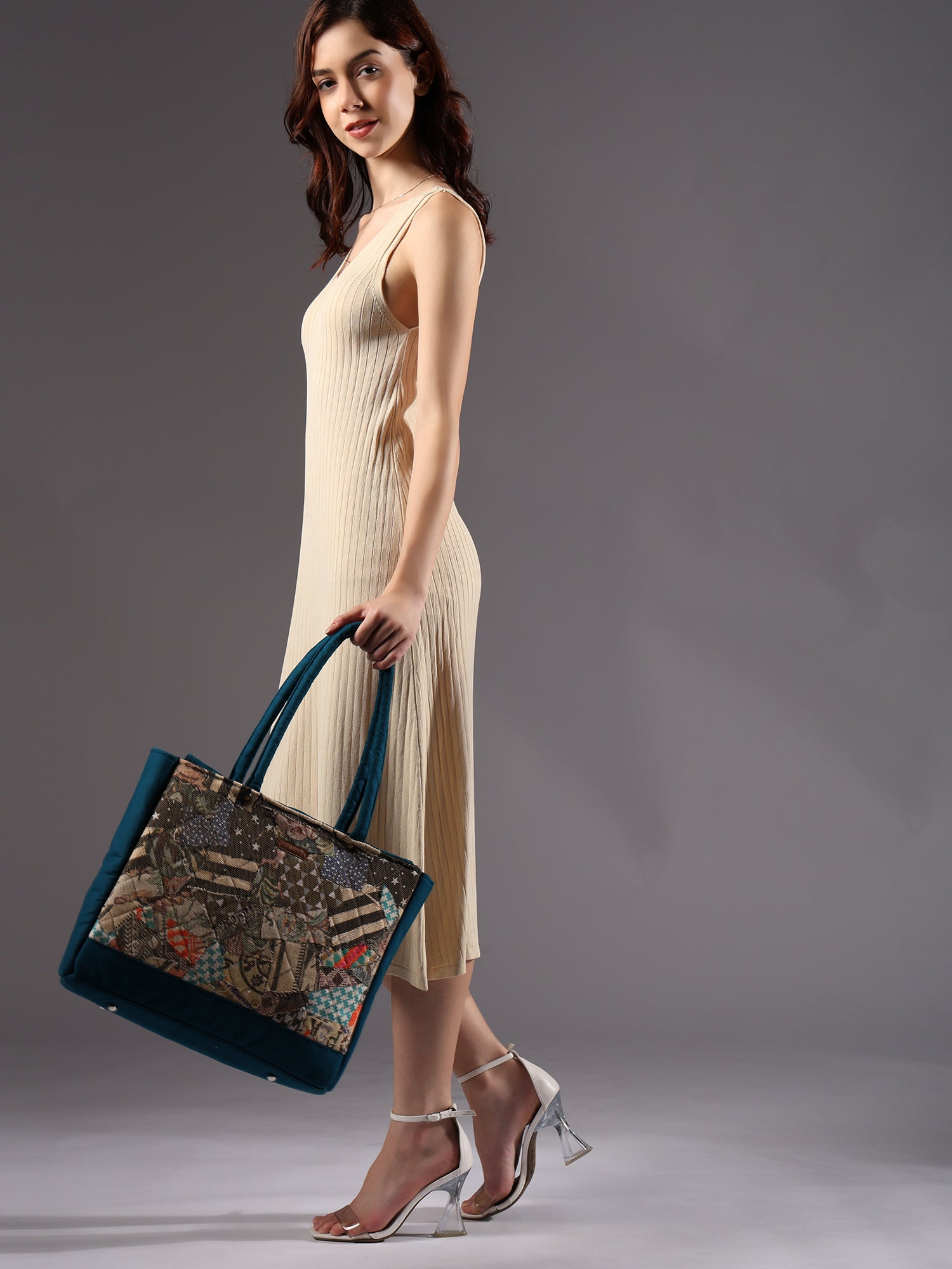 ENSAC Cotton Canvas Fusion style Blue Tote bag for women & Girls