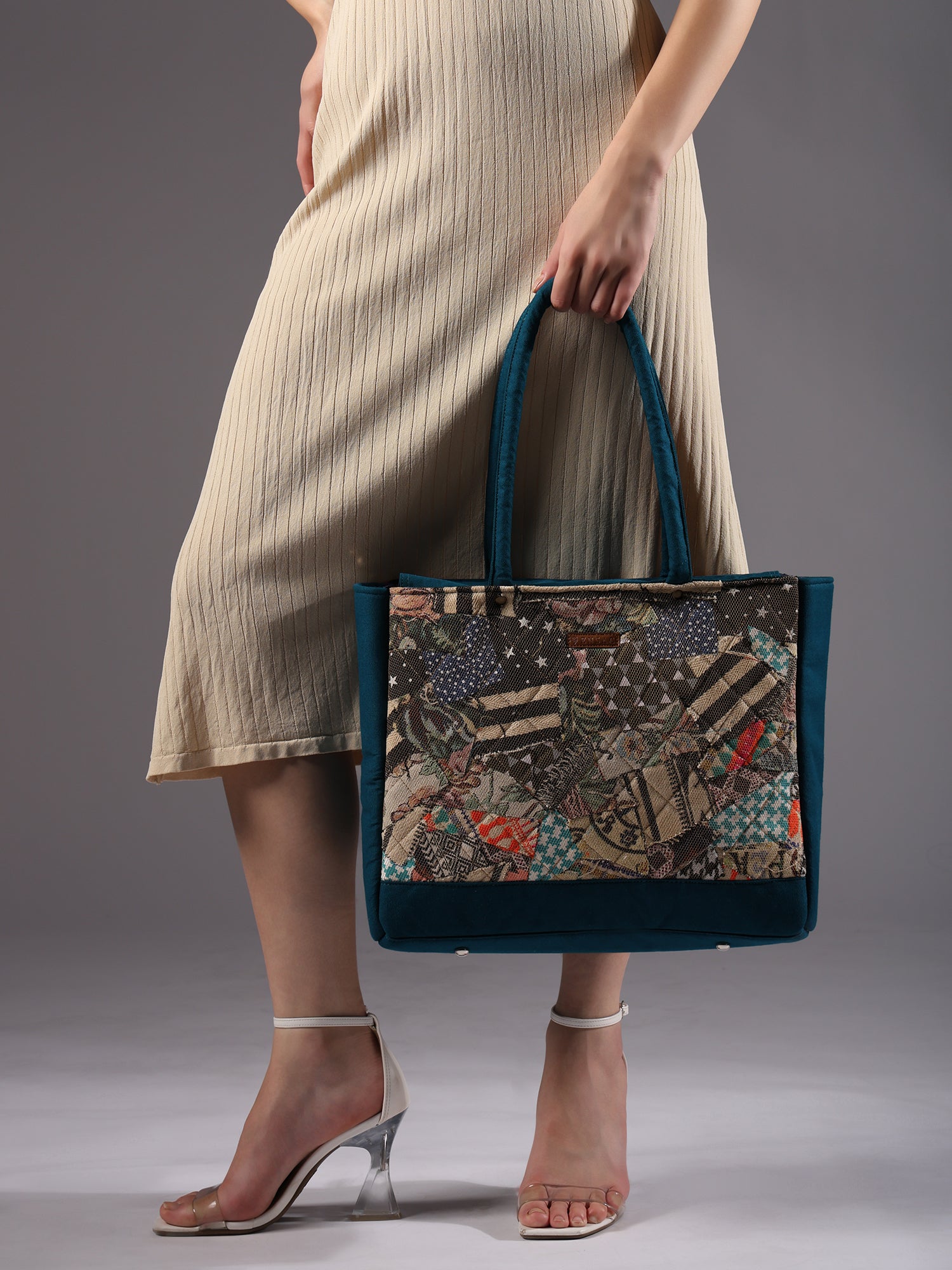 ENSAC Cotton Canvas Fusion style Blue Tote bag for women & Girls