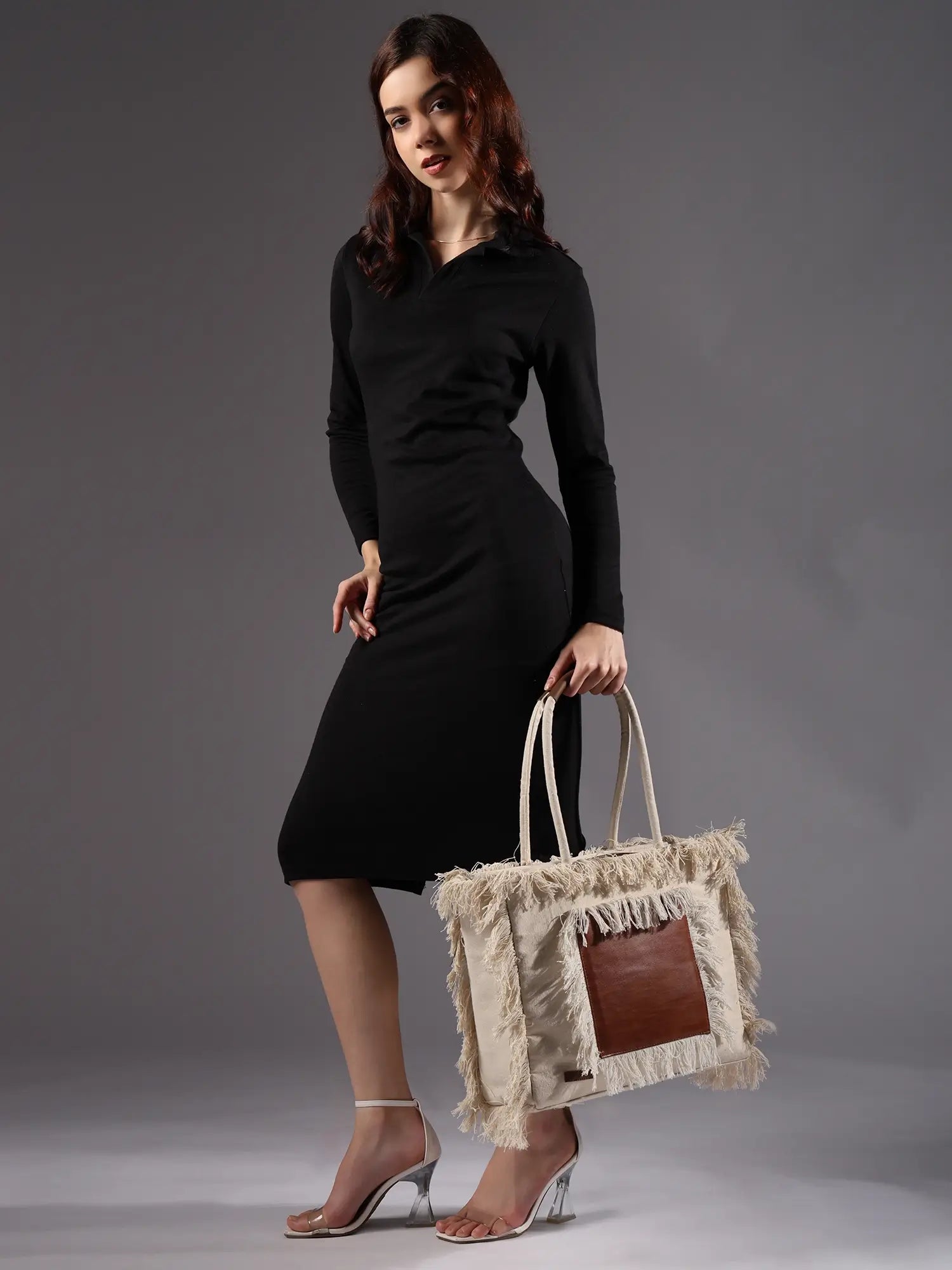 ENSAC Women Off White & Brown Bag Tote Bag