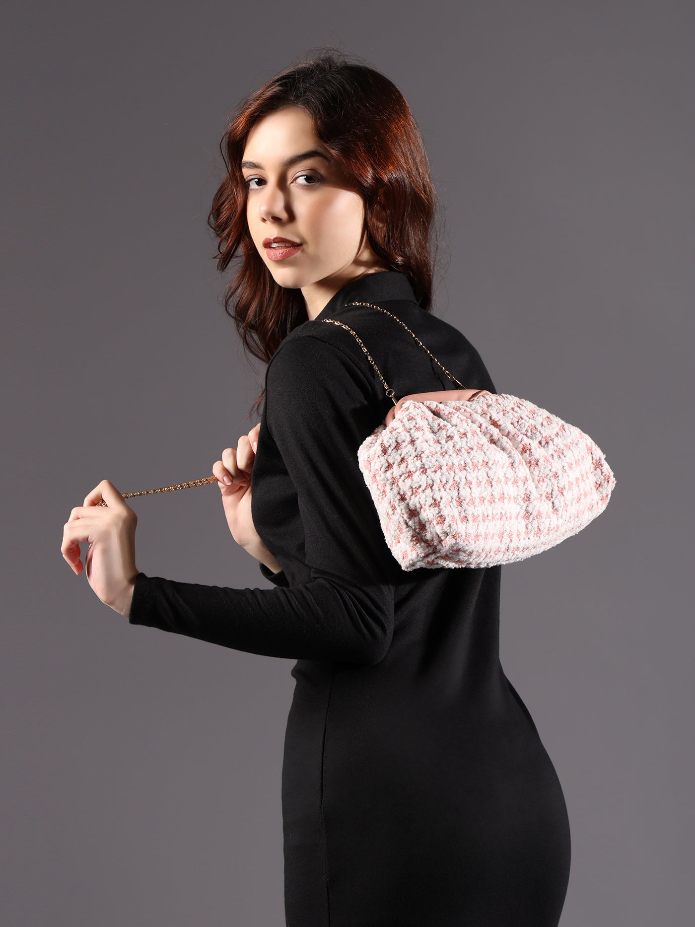 ENSAC Women's Pleated Clutch Bag | Handbag in Textured Synthetic Fabric – Stylish Party Purse