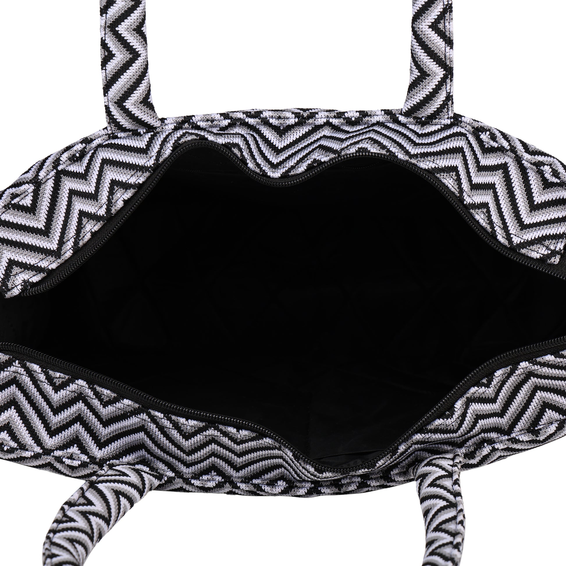 Ensac Women’s & Girls Jacquard Bag | Jacquard Pattern, Lightweight & Modern Design TOTE-BIG-ZIGZAG-BLK