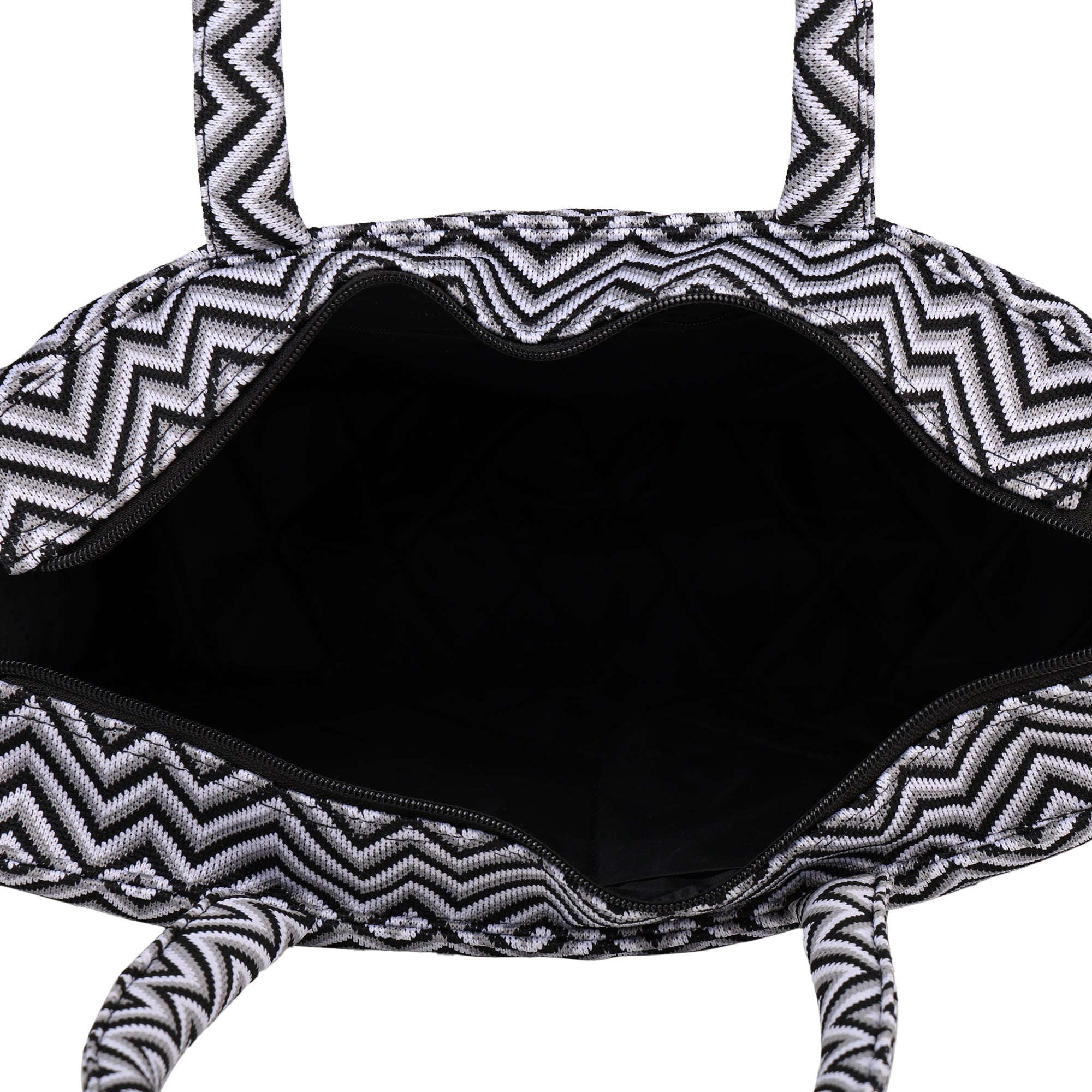 Ensac Women’s & Girls Jacquard Bag | Jacquard Pattern, Lightweight & Modern Design TOTE-BIG-ZIGZAG-BLK