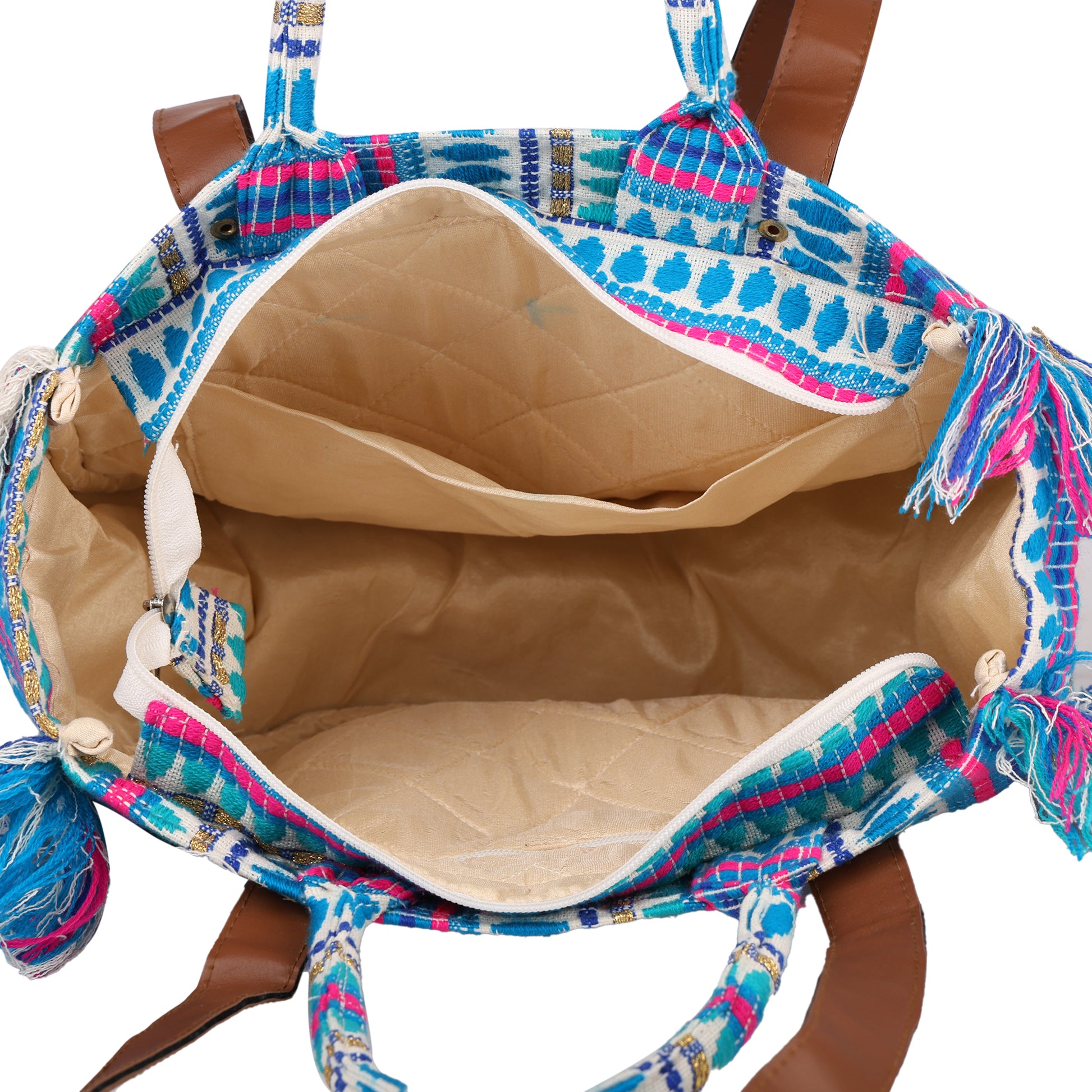 ENSAC cotton Boho Ruffle Style Lightblue Tote bag for women & girls