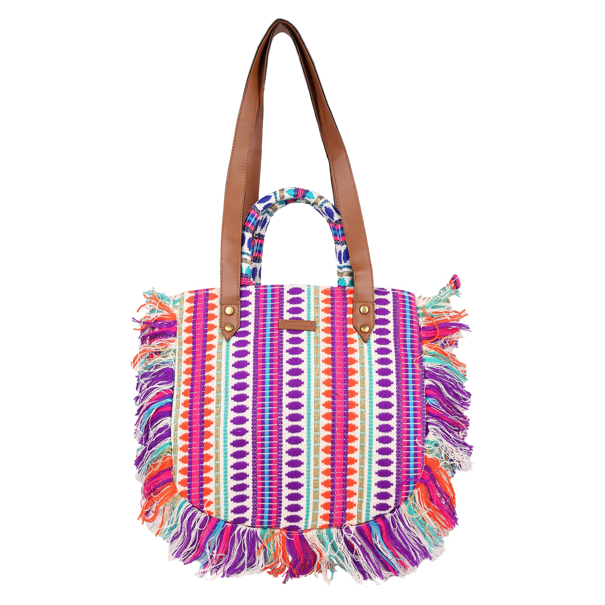 ENSAC cotton Boho Ruffle Style Purple Tote bag for women & girls (Copy)