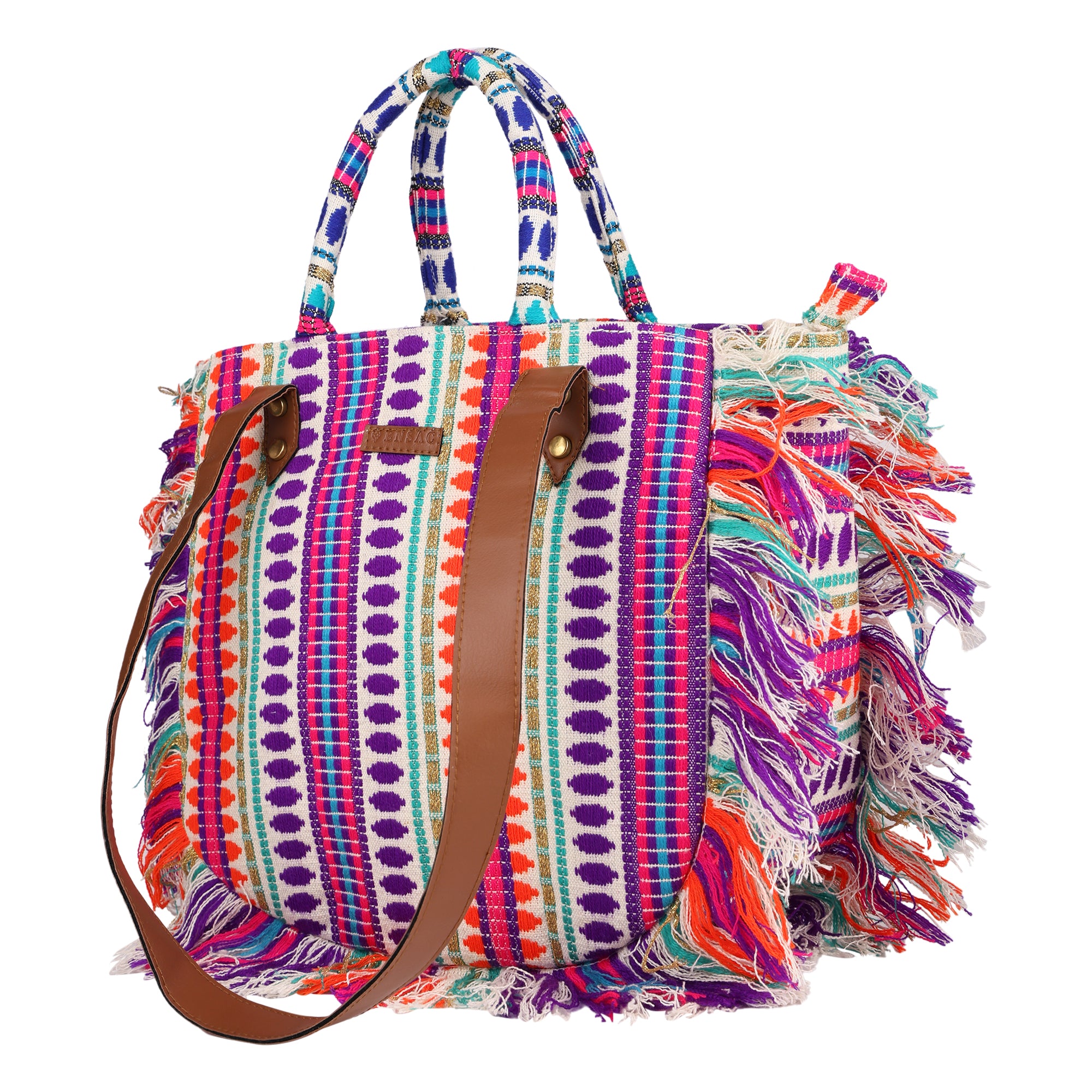 ENSAC cotton Boho Ruffle Style Purple Tote bag for women & girls (Copy)