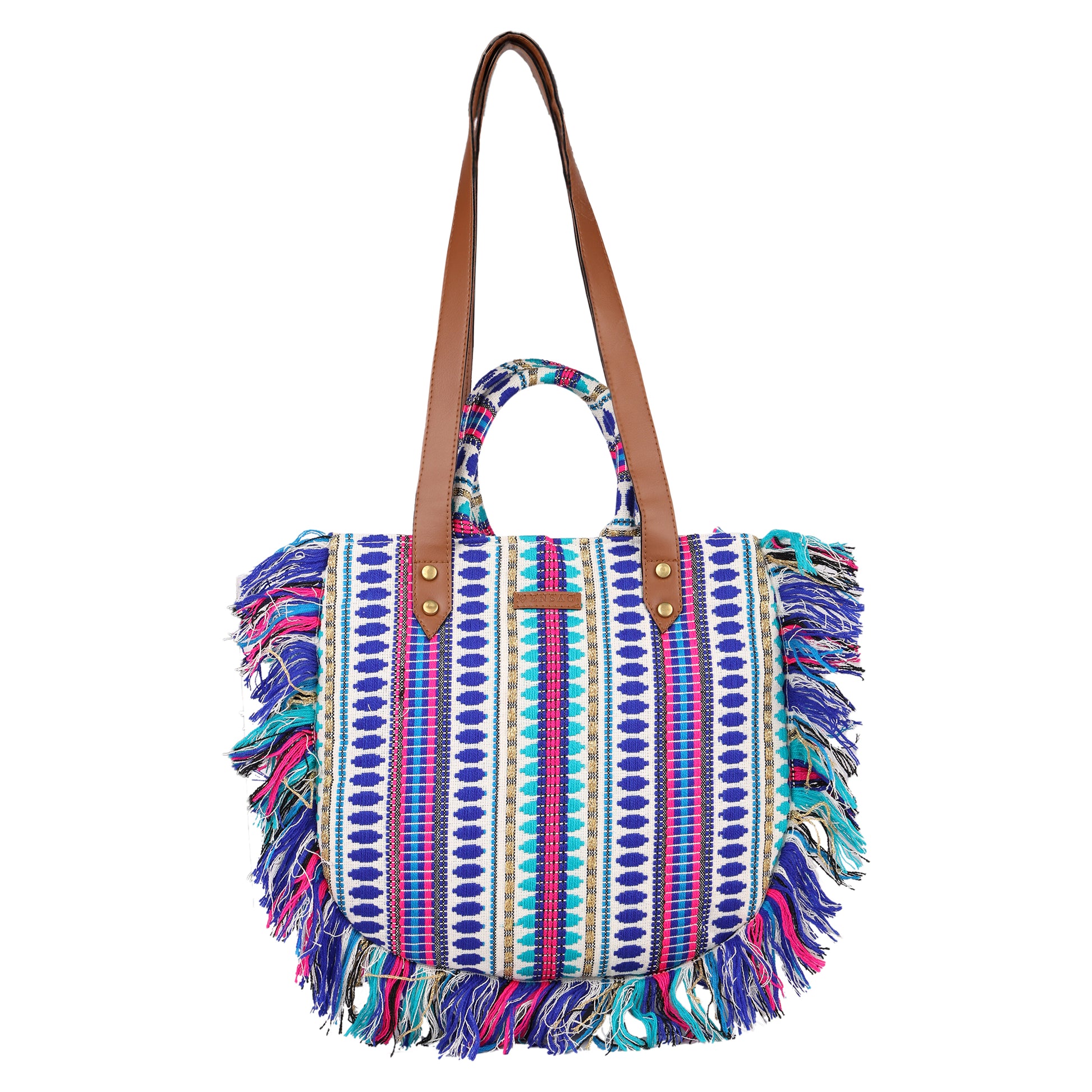 ENSAC cotton Boho Ruffle Style Blue Tote bag for women & girls
